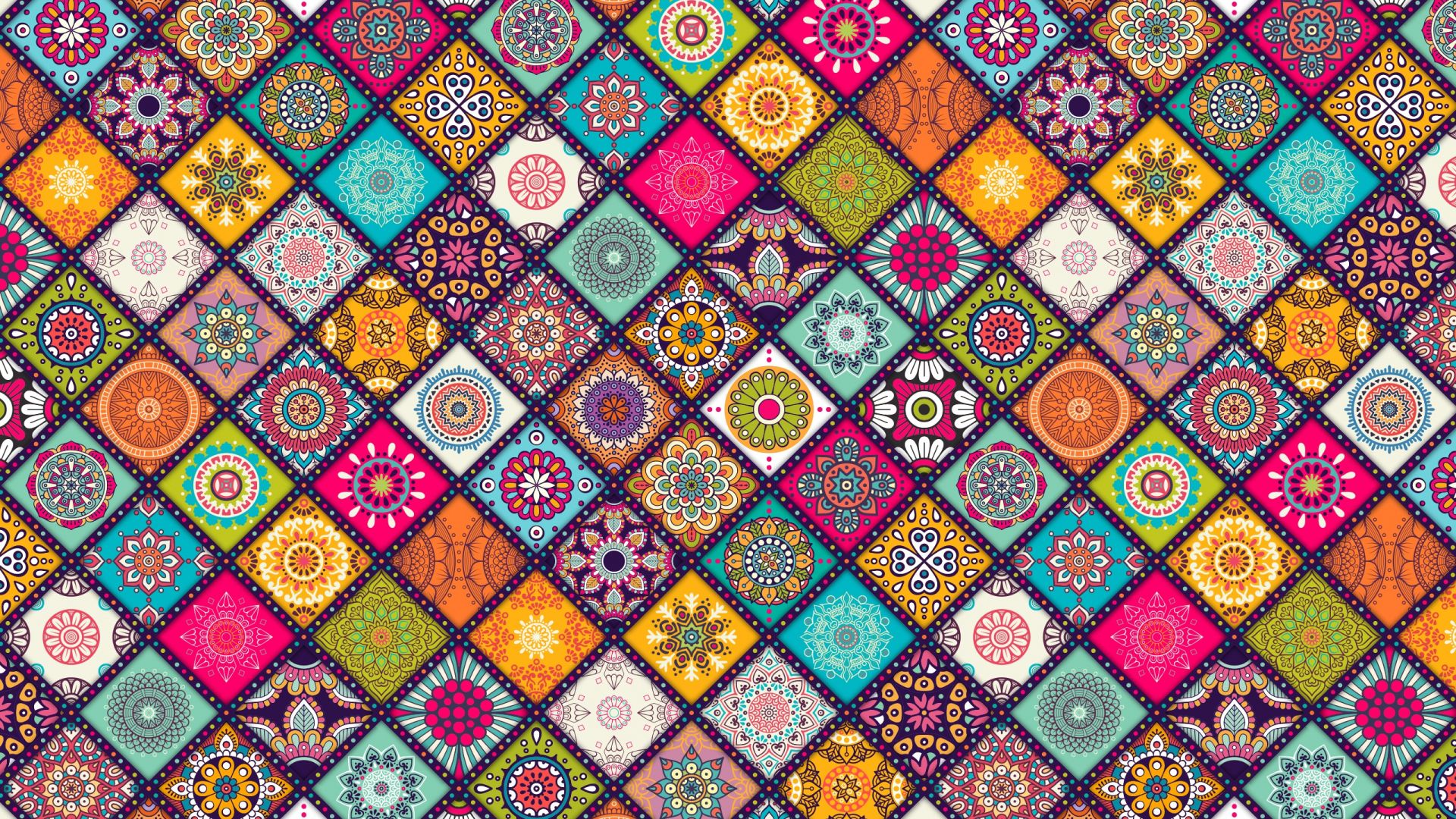 Wallpaper Floral design, pattern, squares, abstract