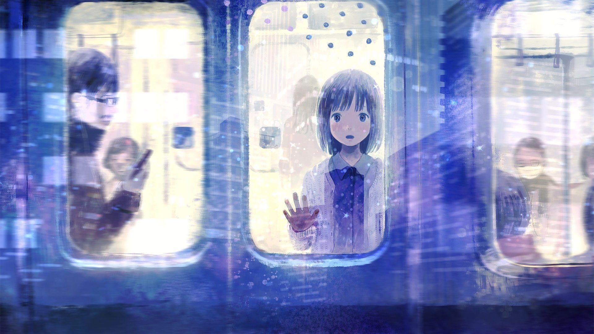Wallpaper Girl in train, anime