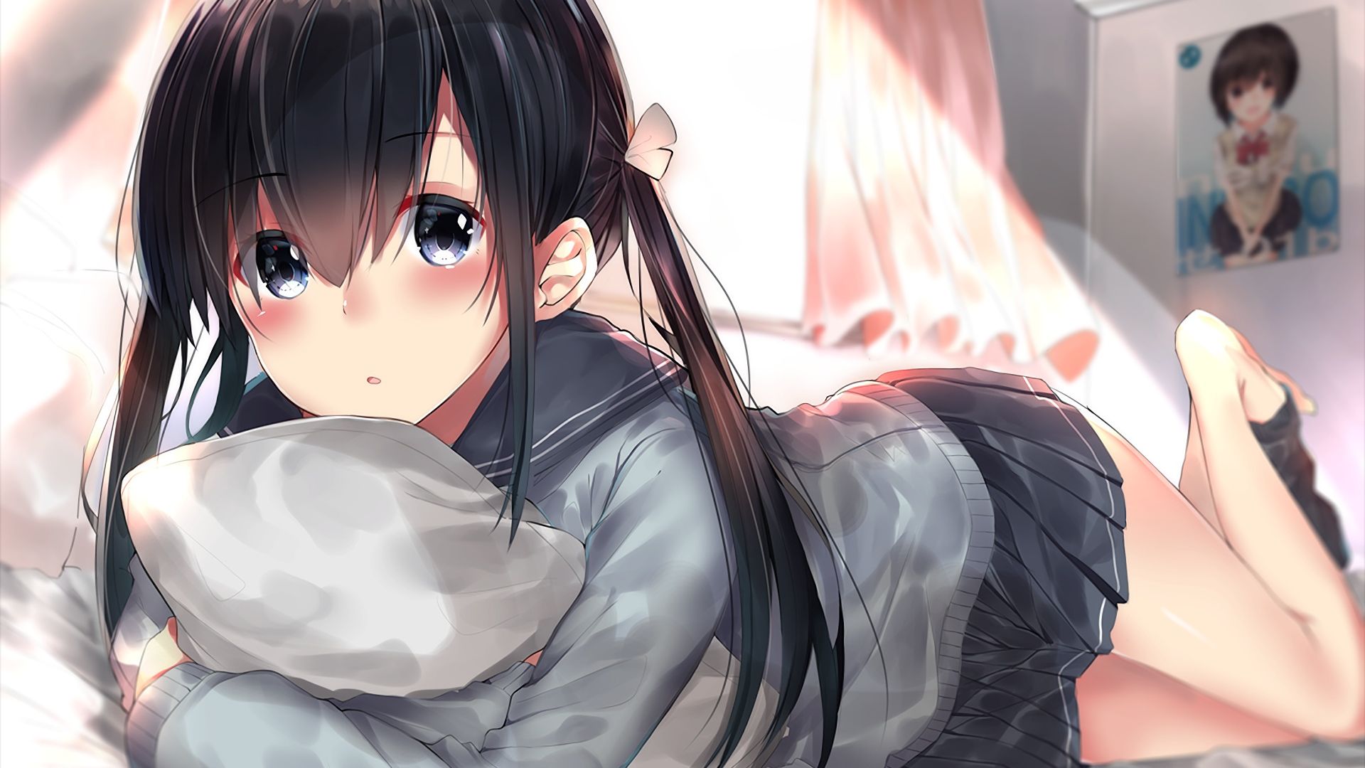 Desktop Wallpaper Lying Down, In Bed, Original, Anime Girl, Hd Image,  Picture, Background, 63fdba
