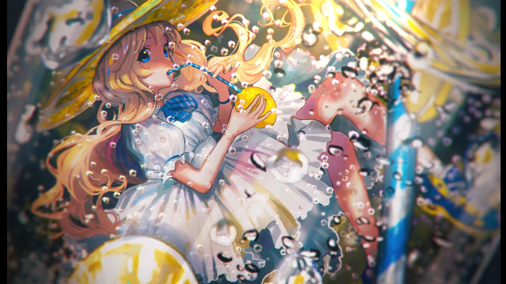 Wallpaper Drinks, anime girl, underwater, original
