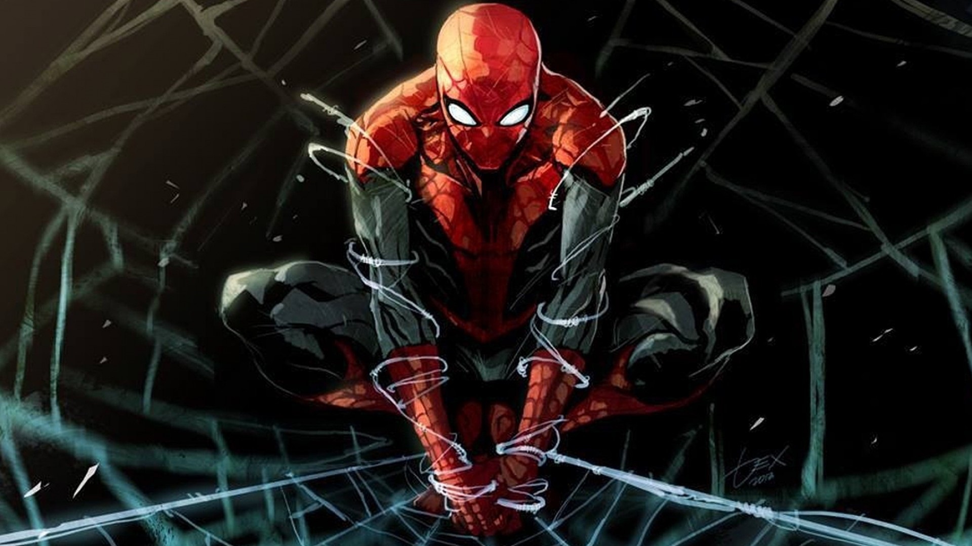 Wallpaper Spider man, superhero, marvel comics, art, spiderweb