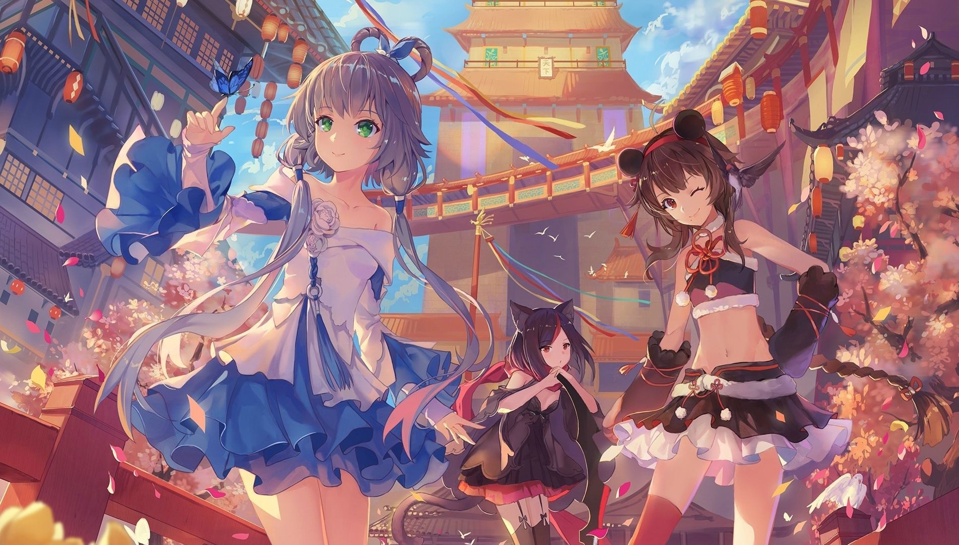 Wallpaper Anime girls, market, fun, outdoor, original