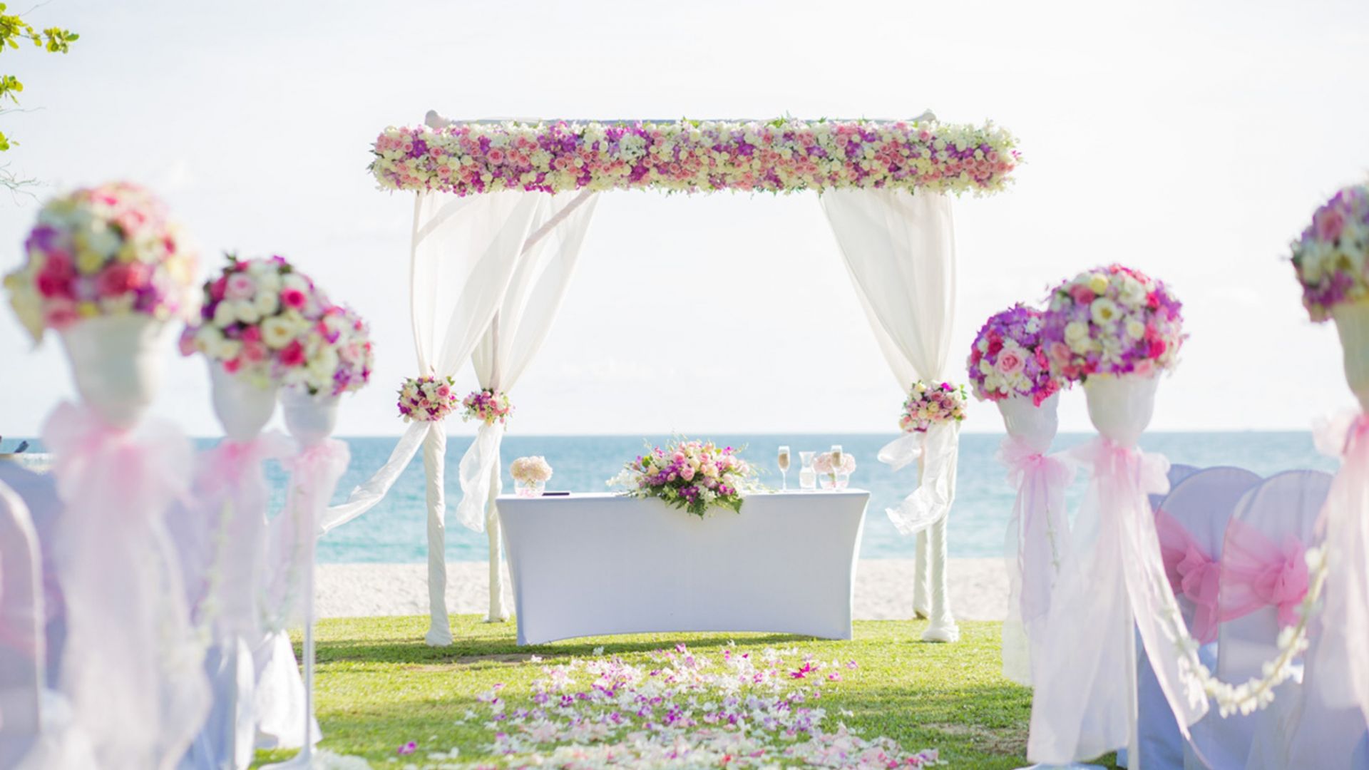 Wallpaper Wedding, decorations, flowers, beach