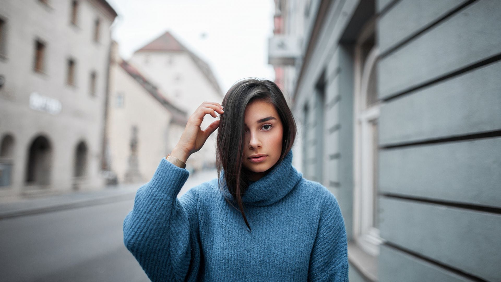 Wallpaper Brunette, girl model, turtleneck sweater