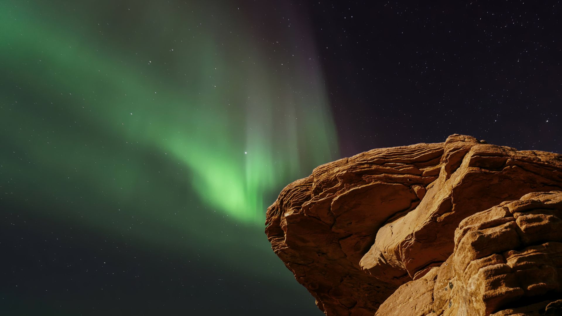Wallpaper Aurora Borealis, Northern Lights, Lights, cliff, night