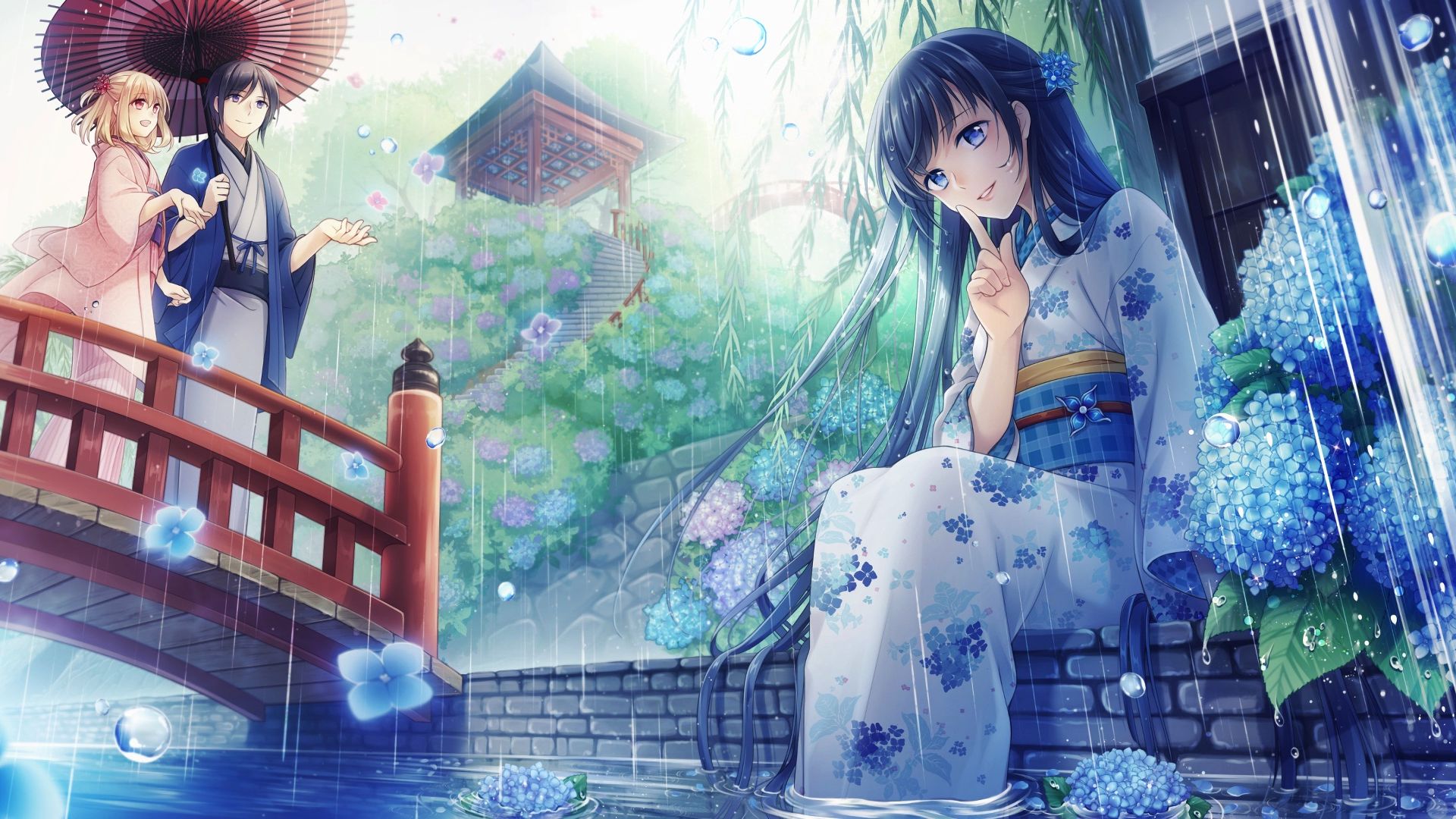 Wallpaper Rain, enjoying, anime girl, original