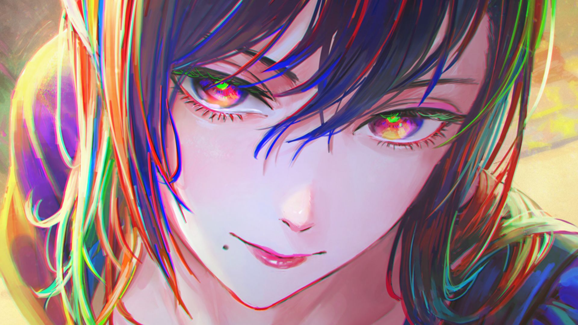 Wallpaper Colorful face, girl, anime, beautiful