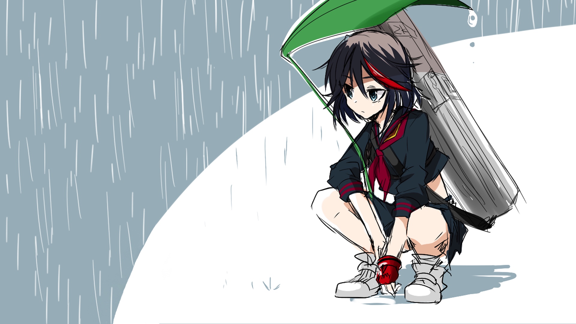 Wallpaper Cute anime girl, Ryūko Matoi, Kill la Kill sitting, rain