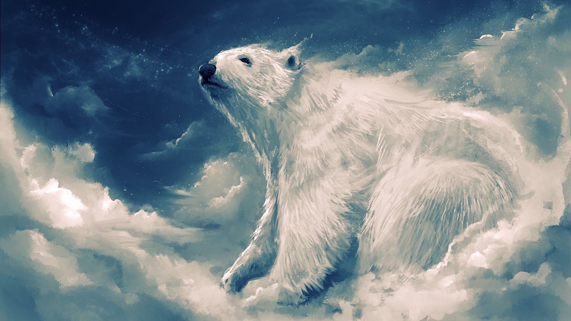Wallpaper White polar bear, clouds, art, 4k