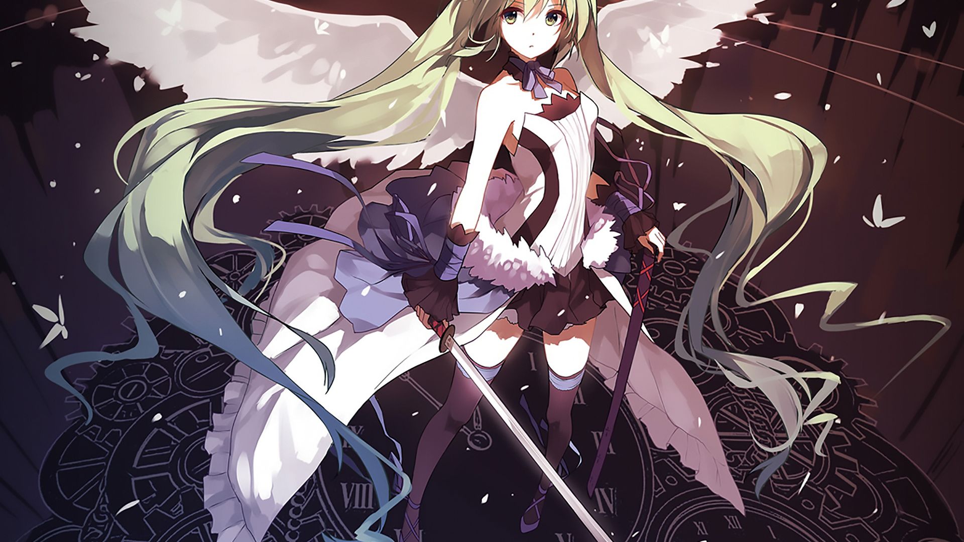 Wallpaper Hatsune miku and sword, wings, anime girl