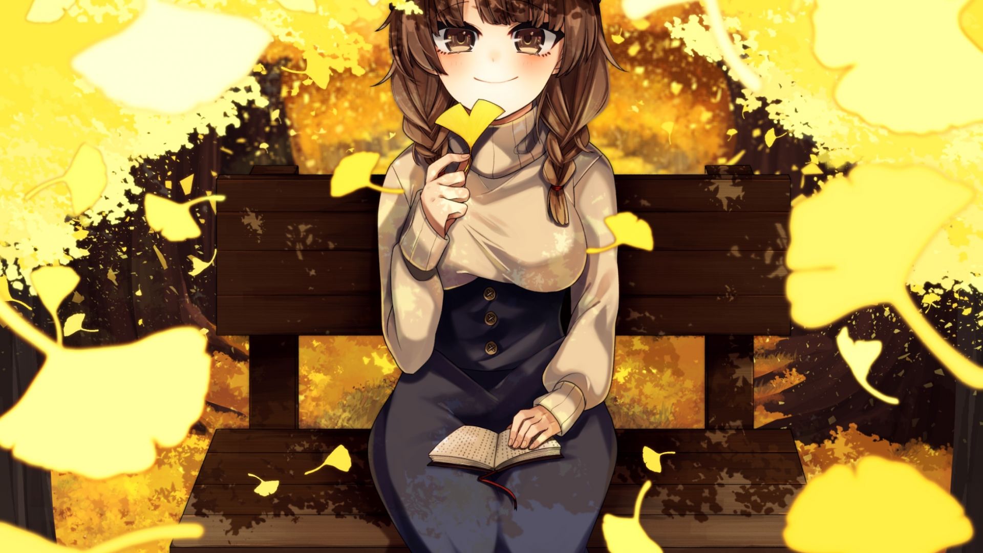 Wallpaper Autumn, original, anime girl, cute