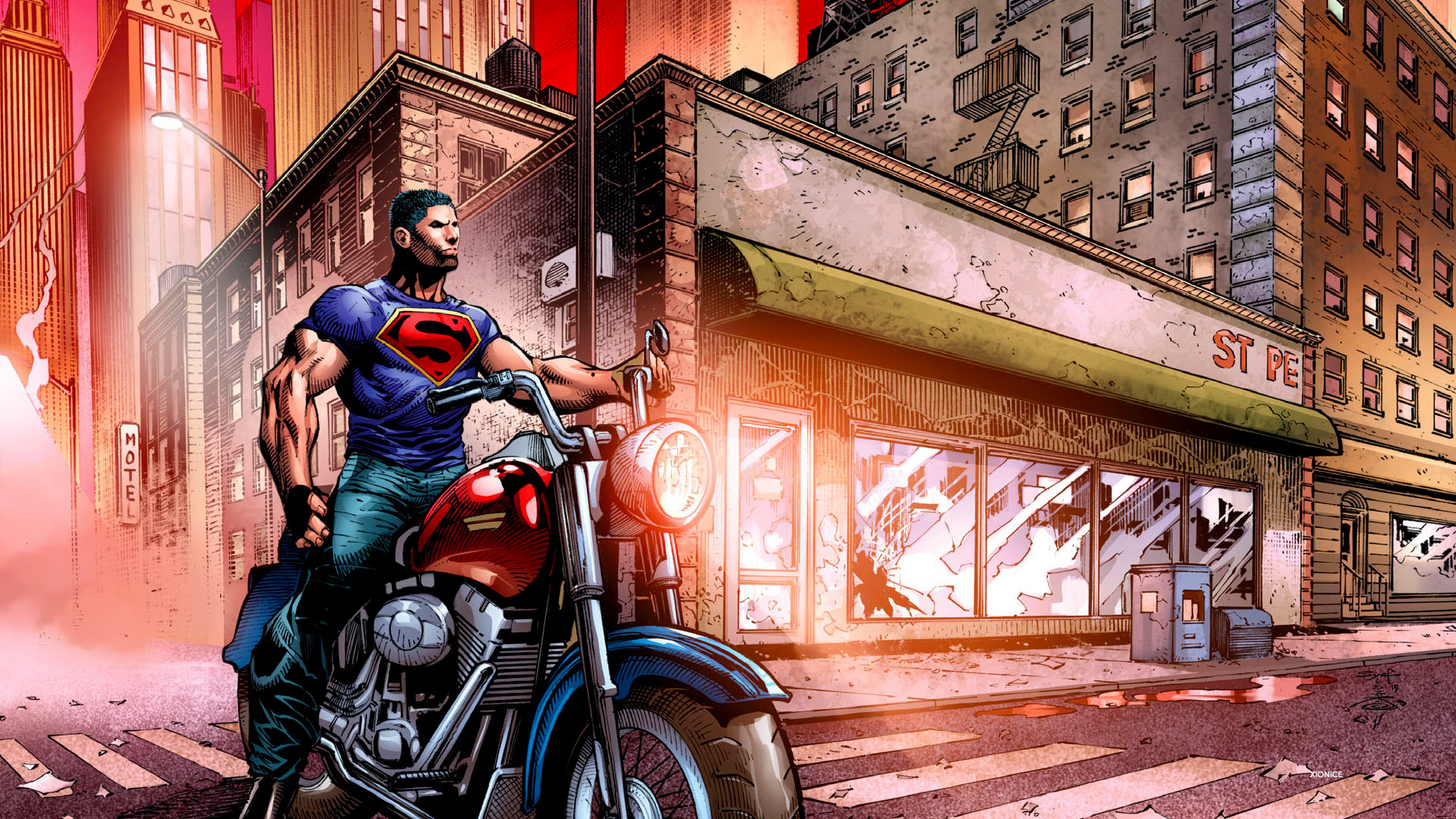 Wallpaper Superman on a motorcycle, superhero
