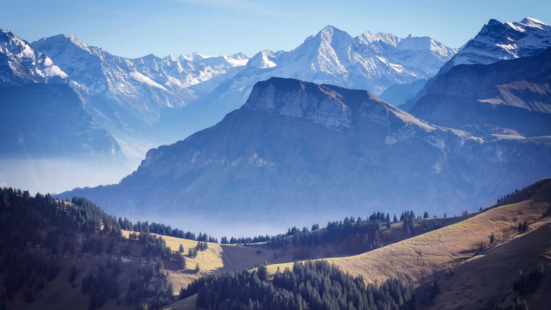 Wallpaper Swiss mountains, valley, nature, landscape, 4k