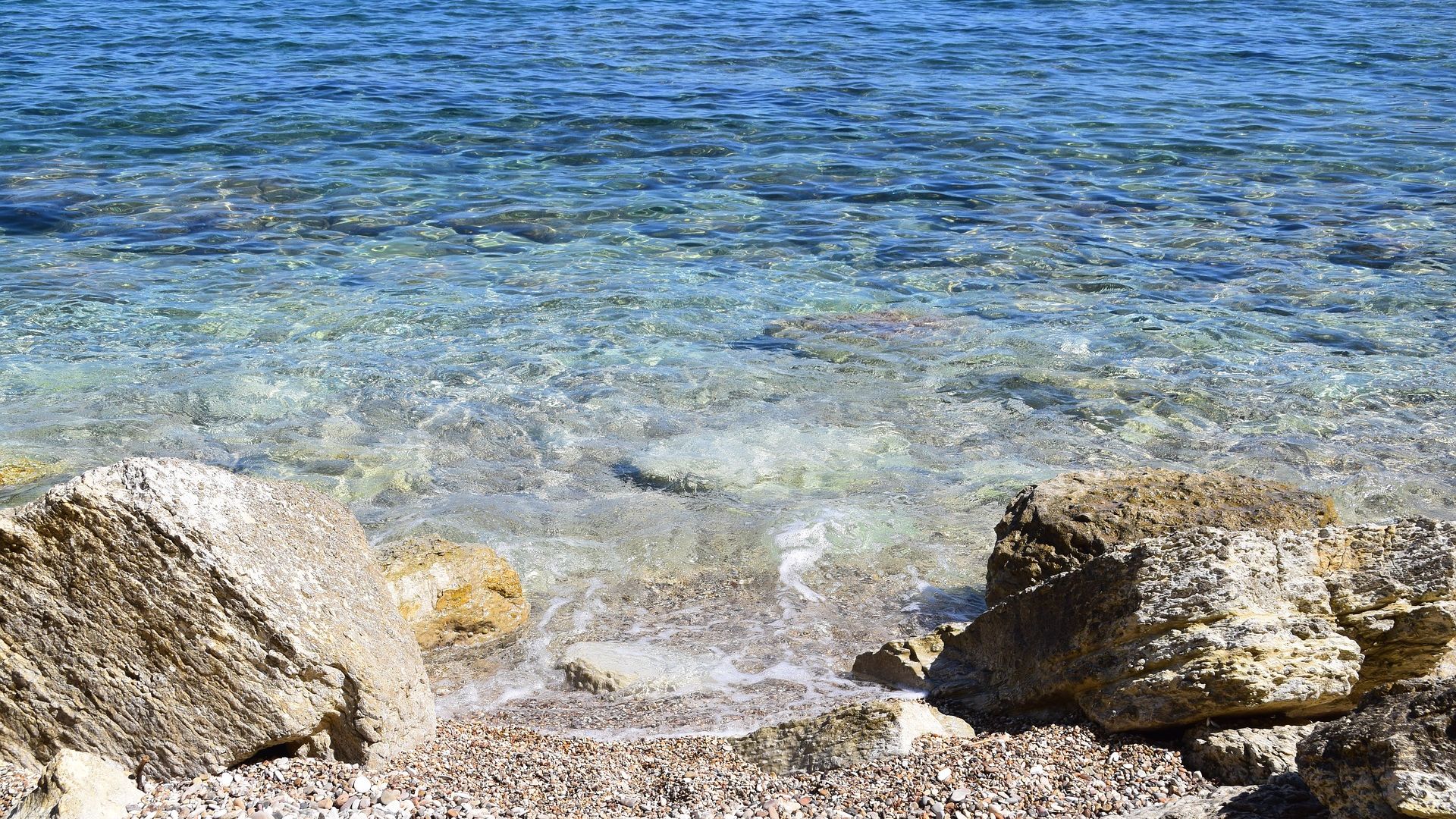 Wallpaper Blue ocean, stones, beach