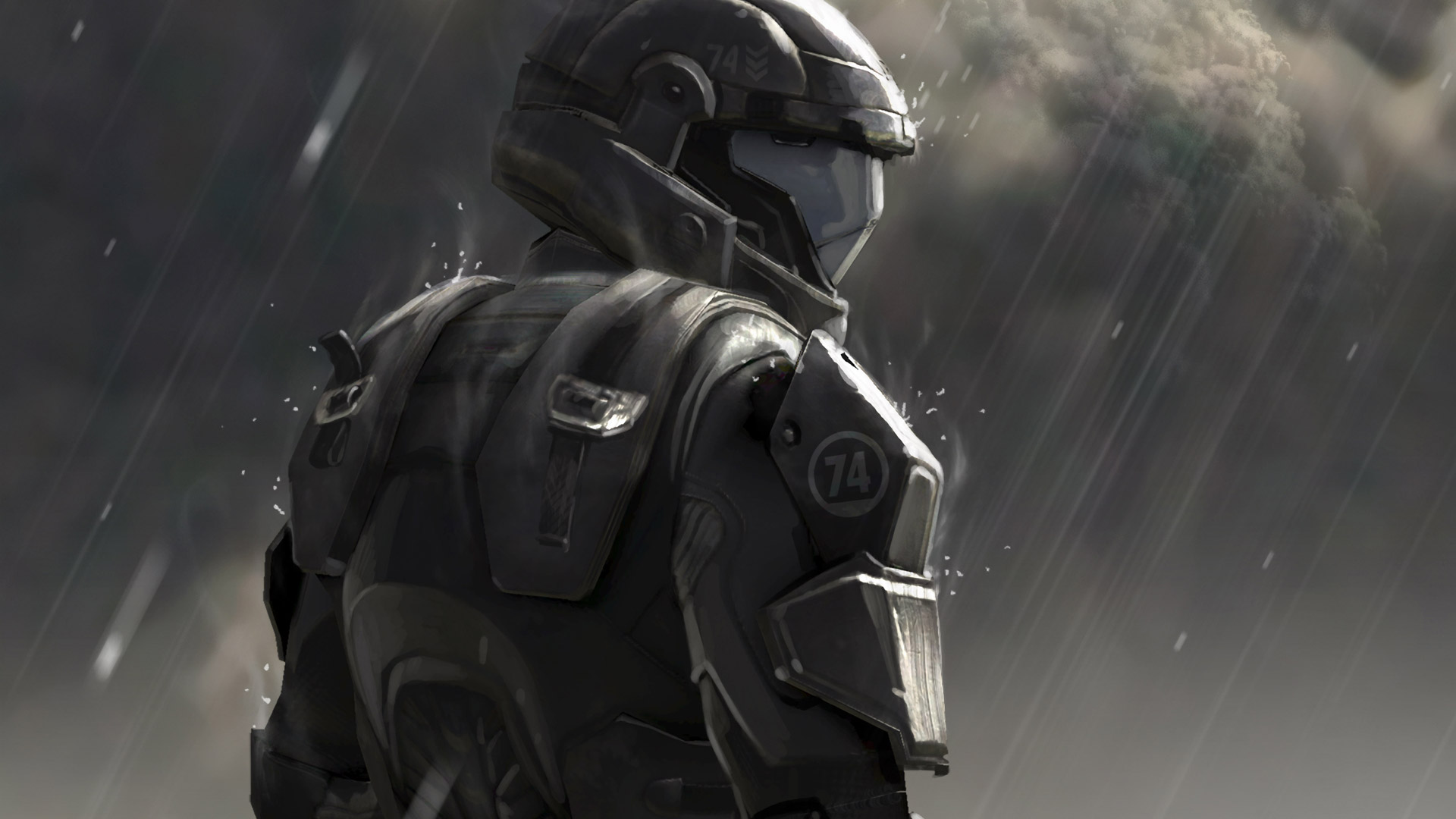 Wallpaper Halo 3: ODST, video game, solider, rain, art