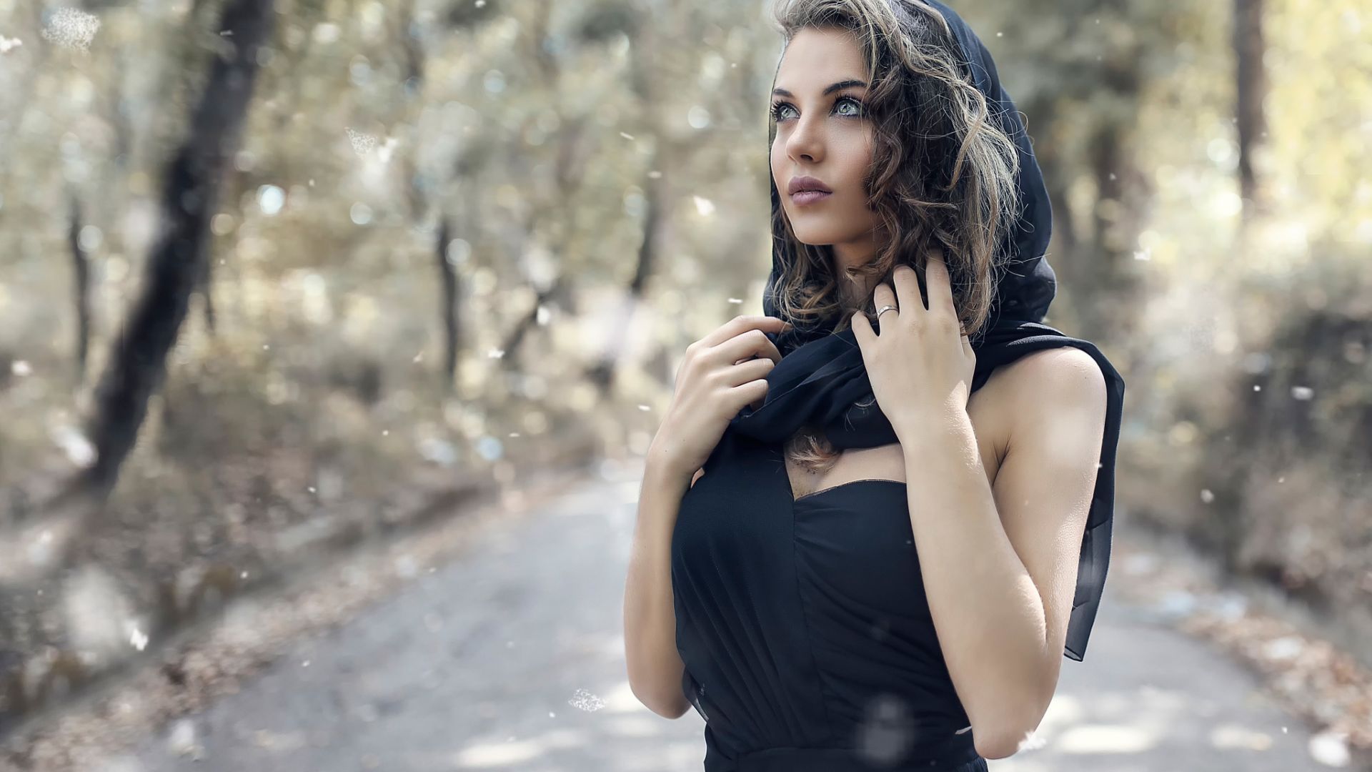 Wallpaper Outdoor, girl model, black dress