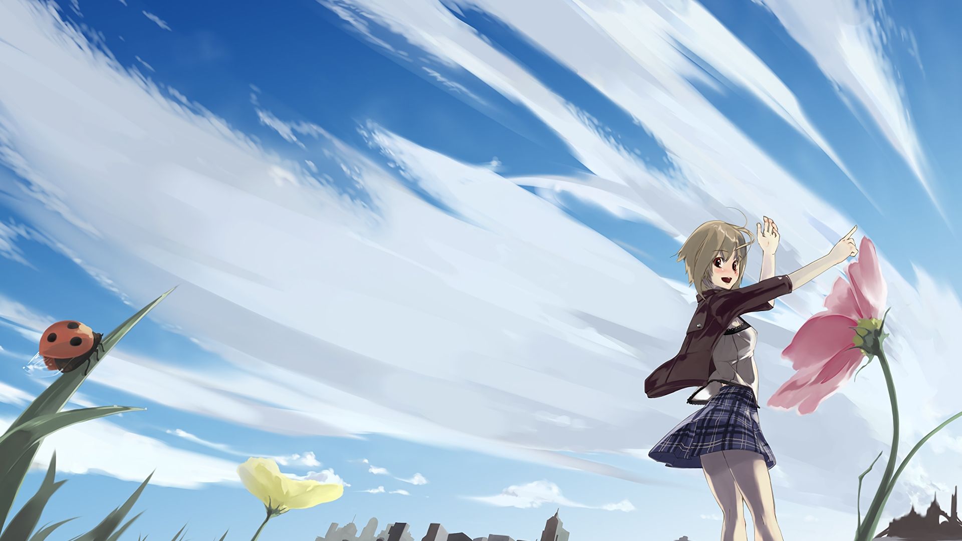 Wallpaper Anime, happy anime girl with flower