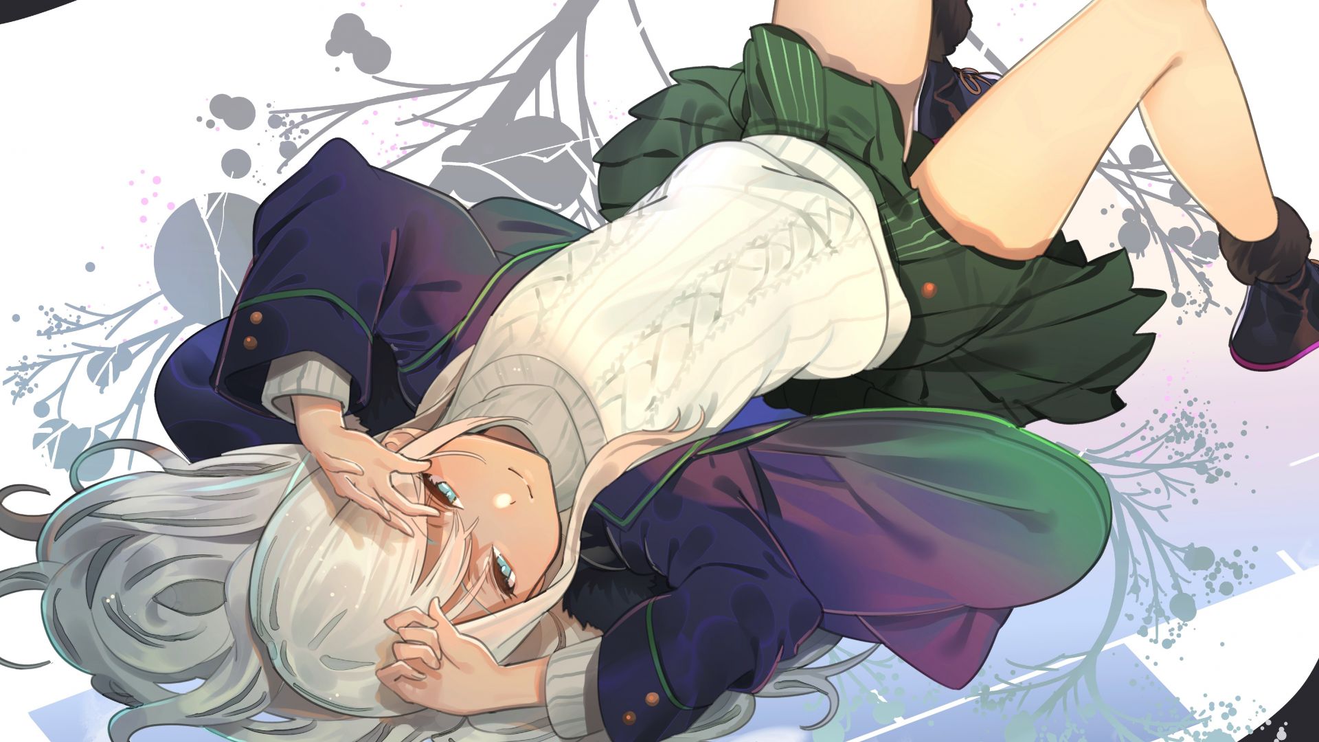 Wallpaper White hair, long, anime girl, lying down