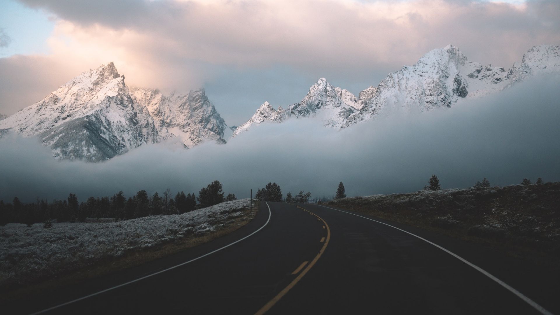 Wallpaper Fog, nature, mountains, road