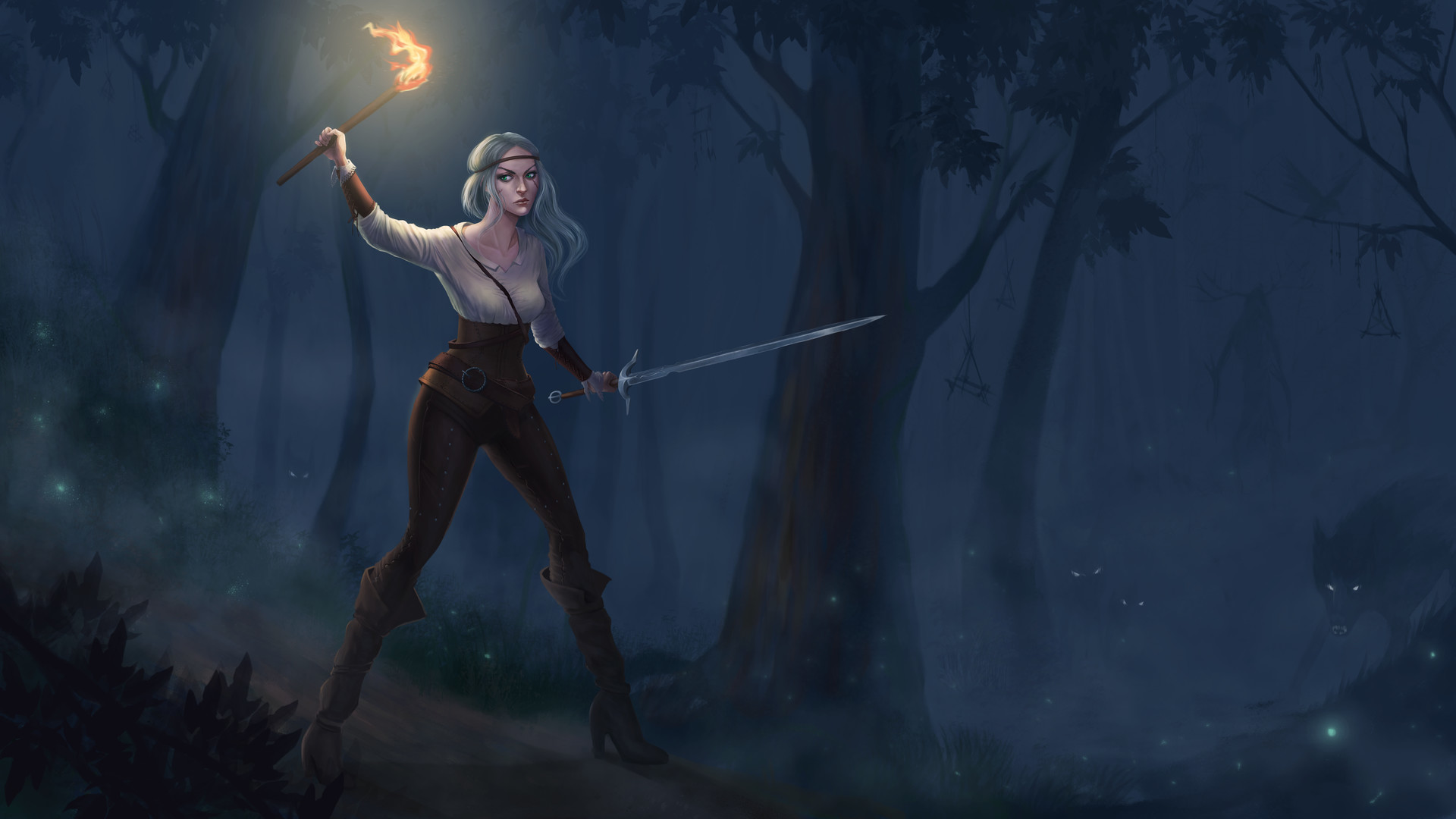 Wallpaper The witcher 3: wild hunt, video game, dark, forest, ciri, girl warrior, art