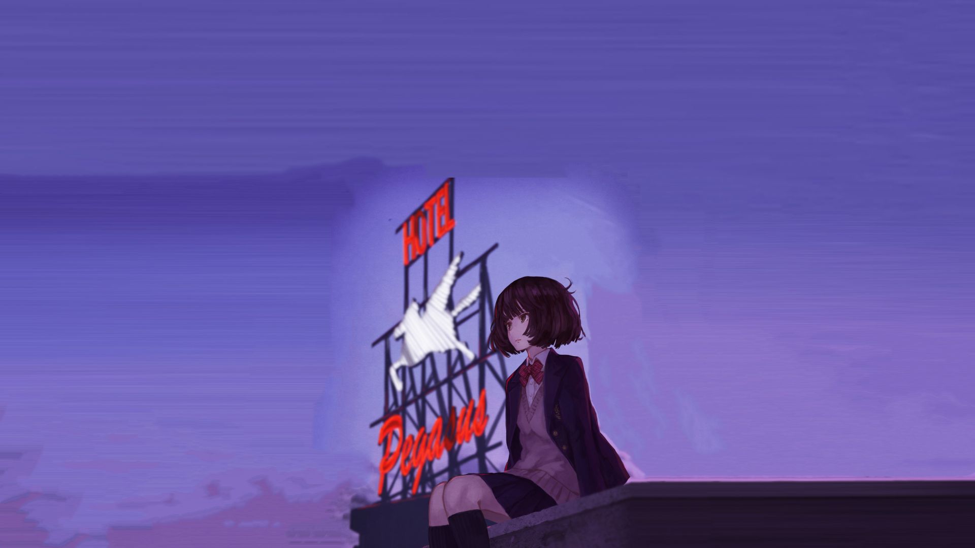Wallpaper Anime girl, sign board, sitting, original