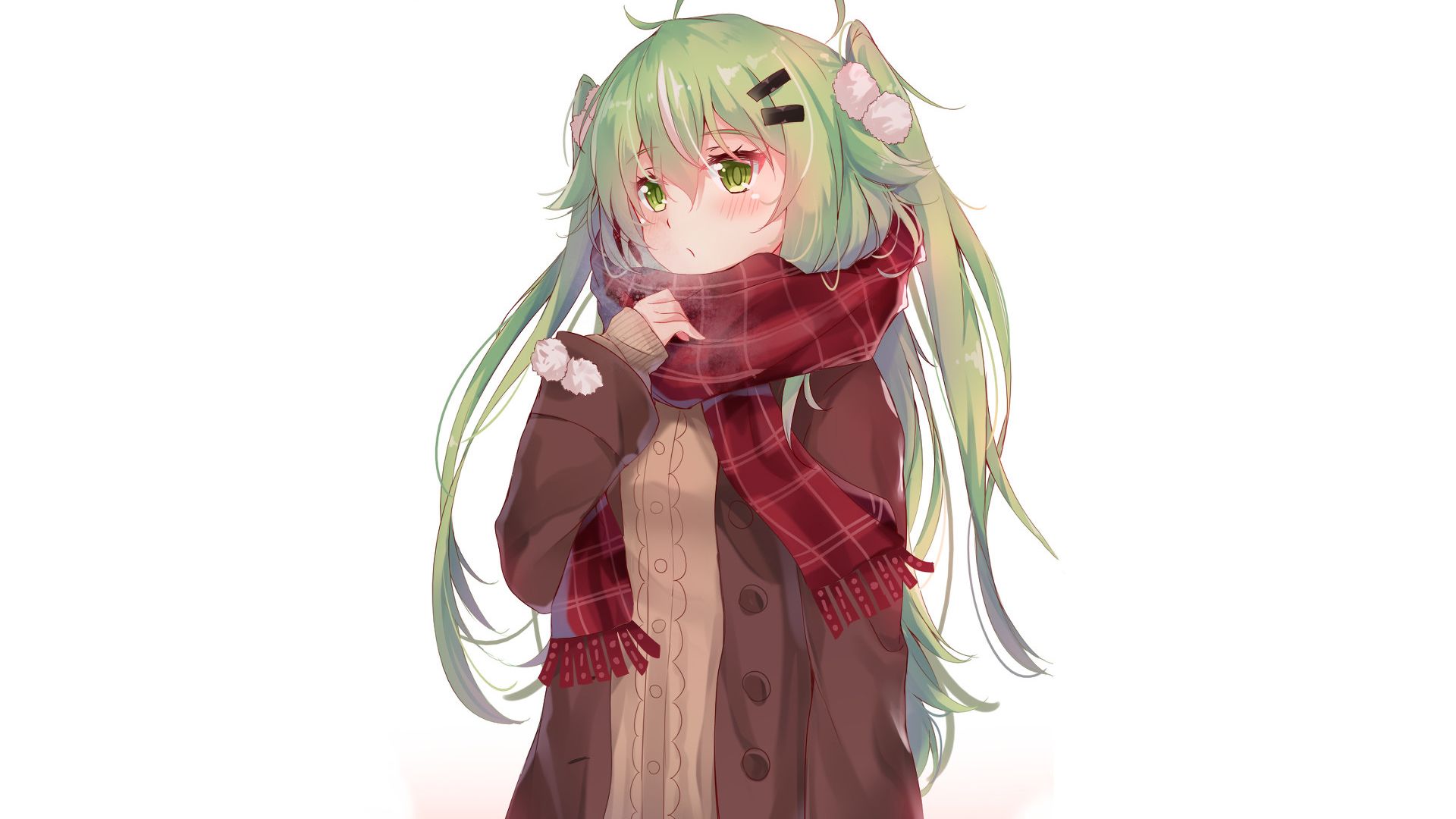 Wallpaper Cute anime girl, green hair, minimal