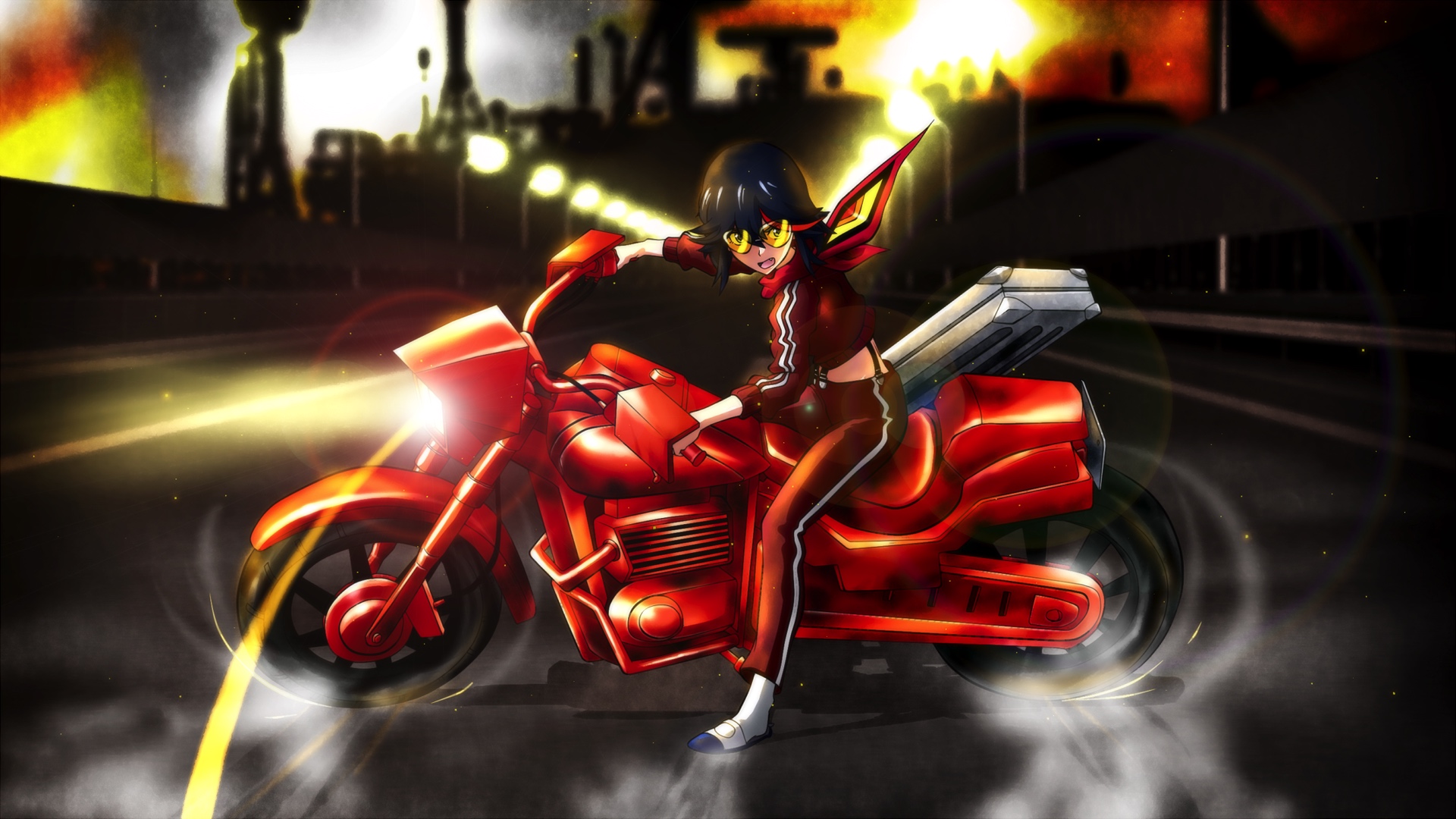 Wallpaper Bike Riding, anime, Ryūko Matoi, anime girl