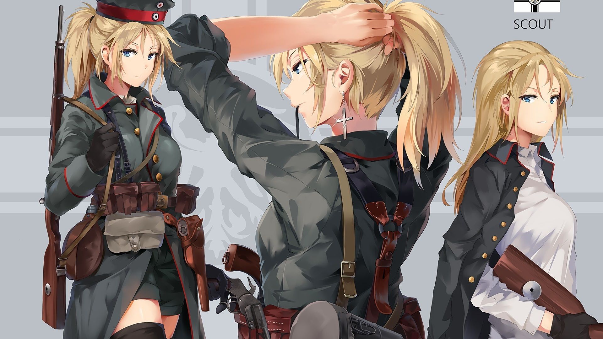 Wallpaper Anime girls, army, original