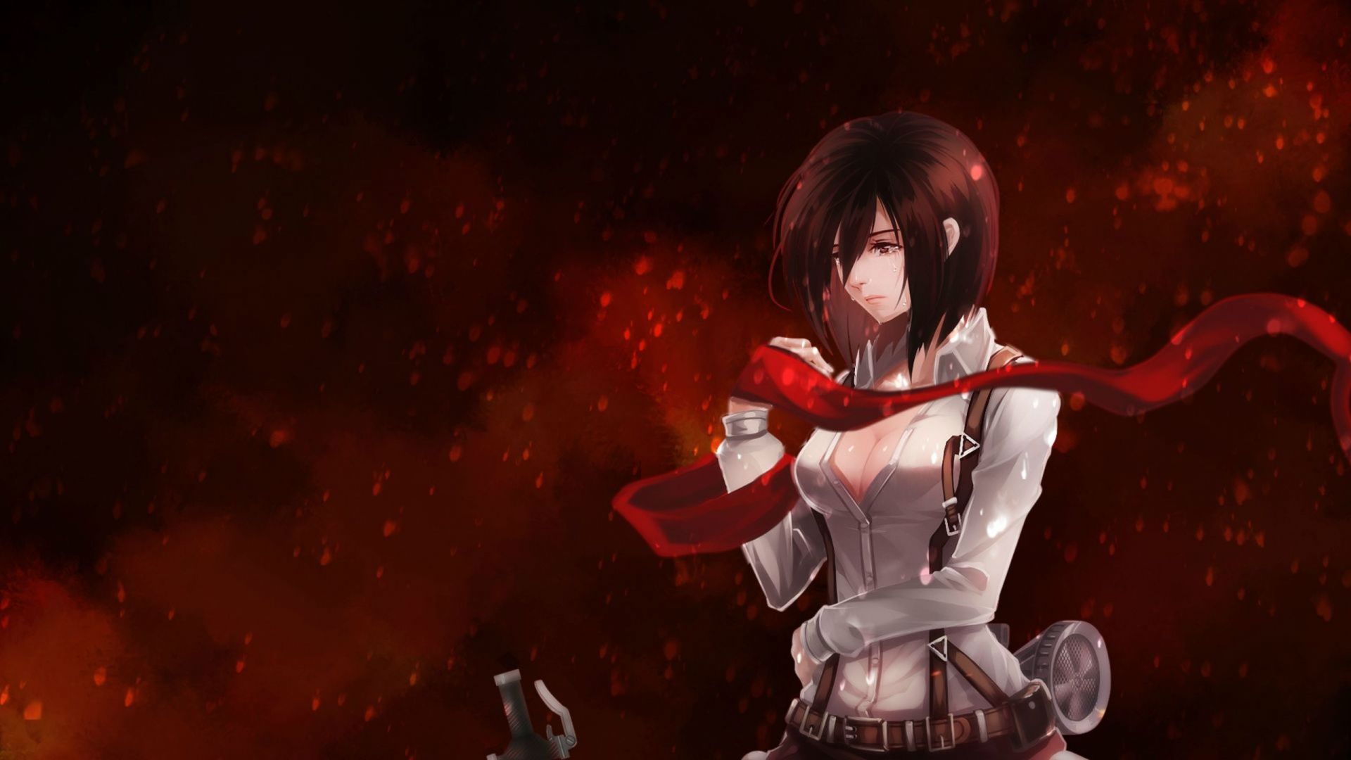 Wallpaper Hot anime girl, crying, Mikasa Ackerman, Attack on Titan