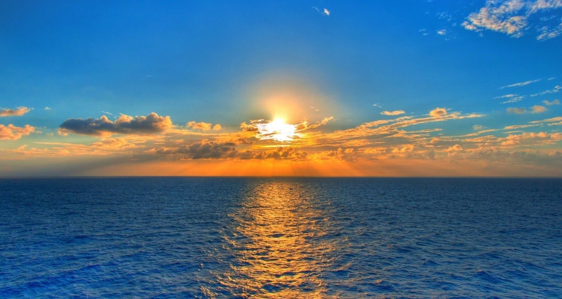 Wallpaper Sea, sunset, clouds, sky, sun