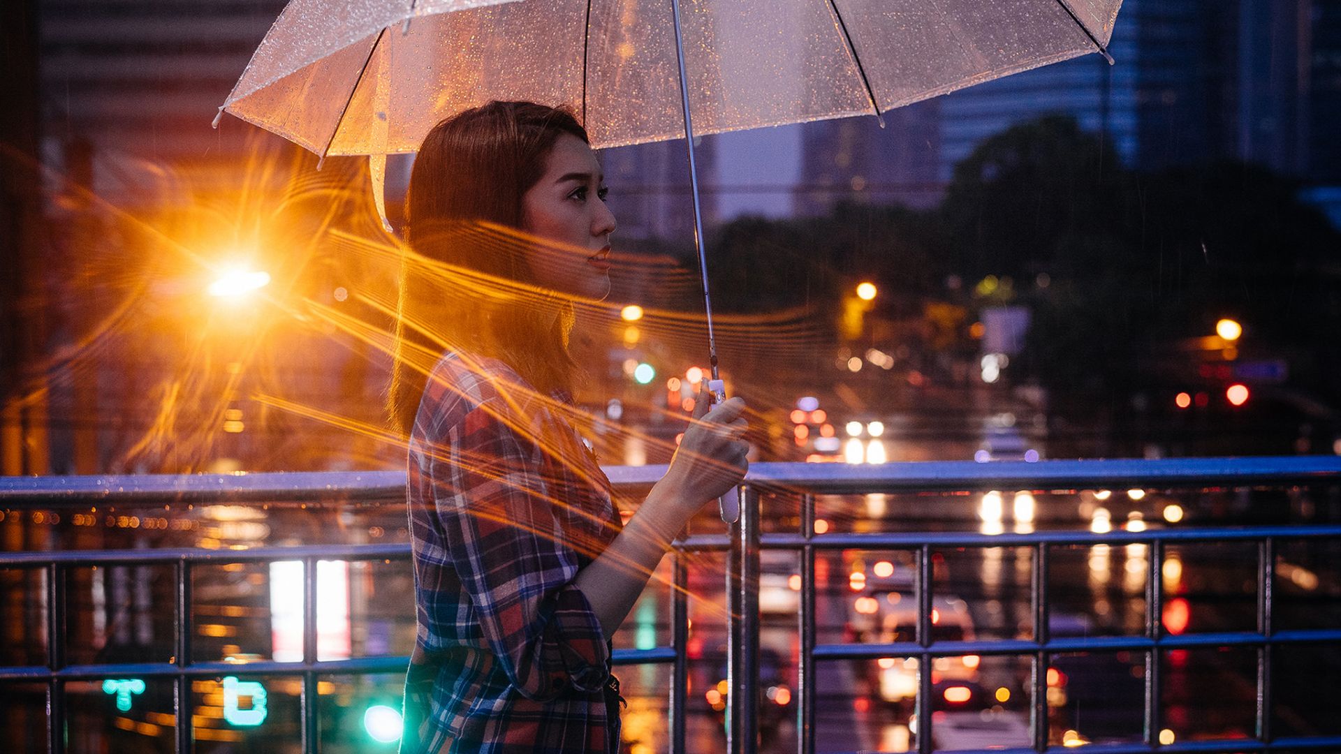 Wallpaper Rain, umbrella, Asian, girl model