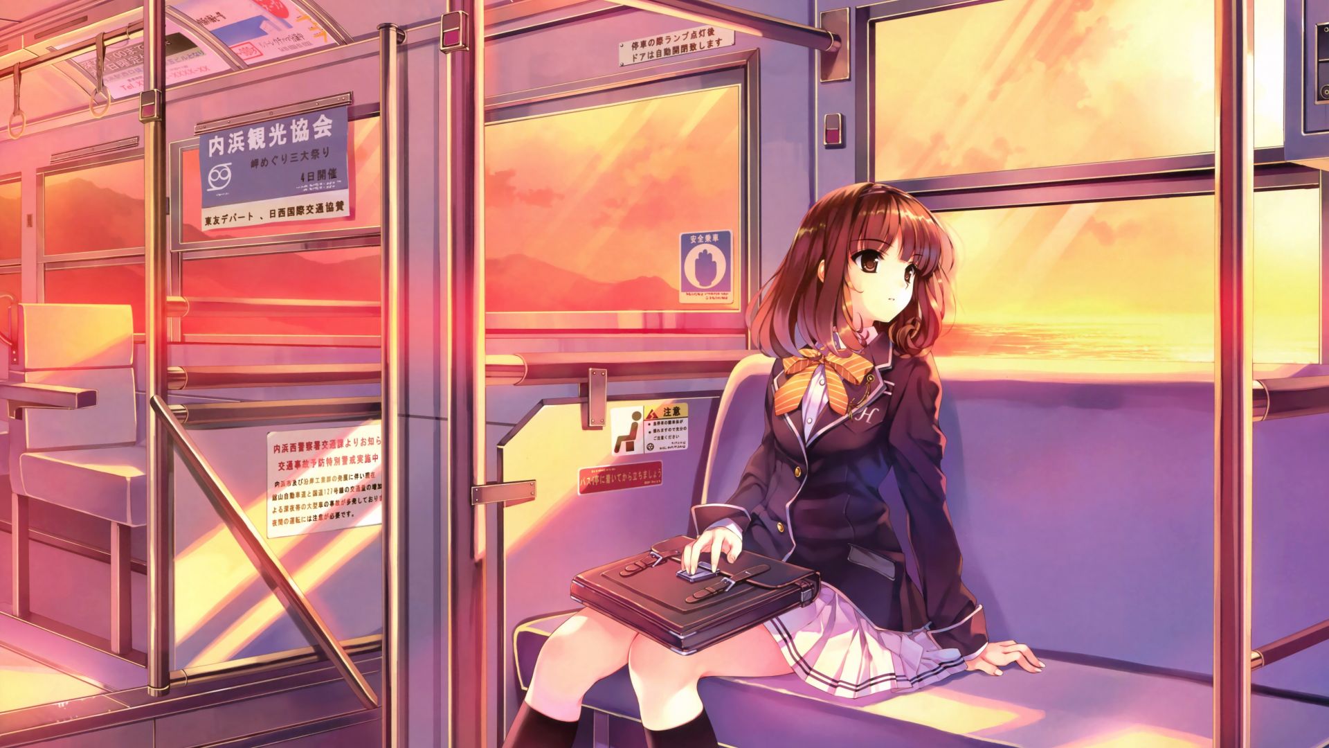 Wallpaper Travelling, train, cute anime girl, Kaori Sasaki, Ushinawareta Mirai wo Motomete, 5k