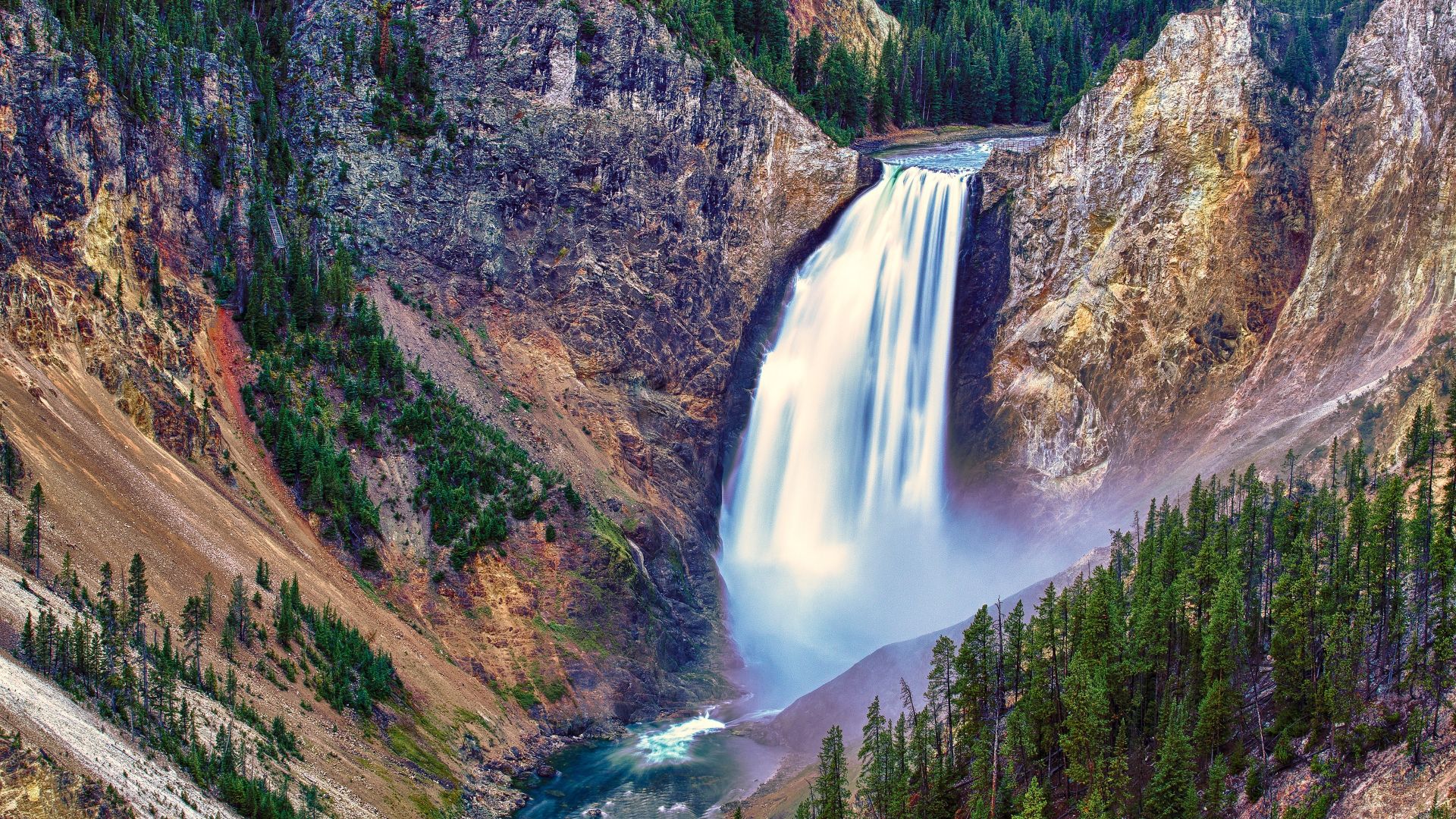 Wallpaper Yellowstone falls, waterfall, national park, nature, 4k