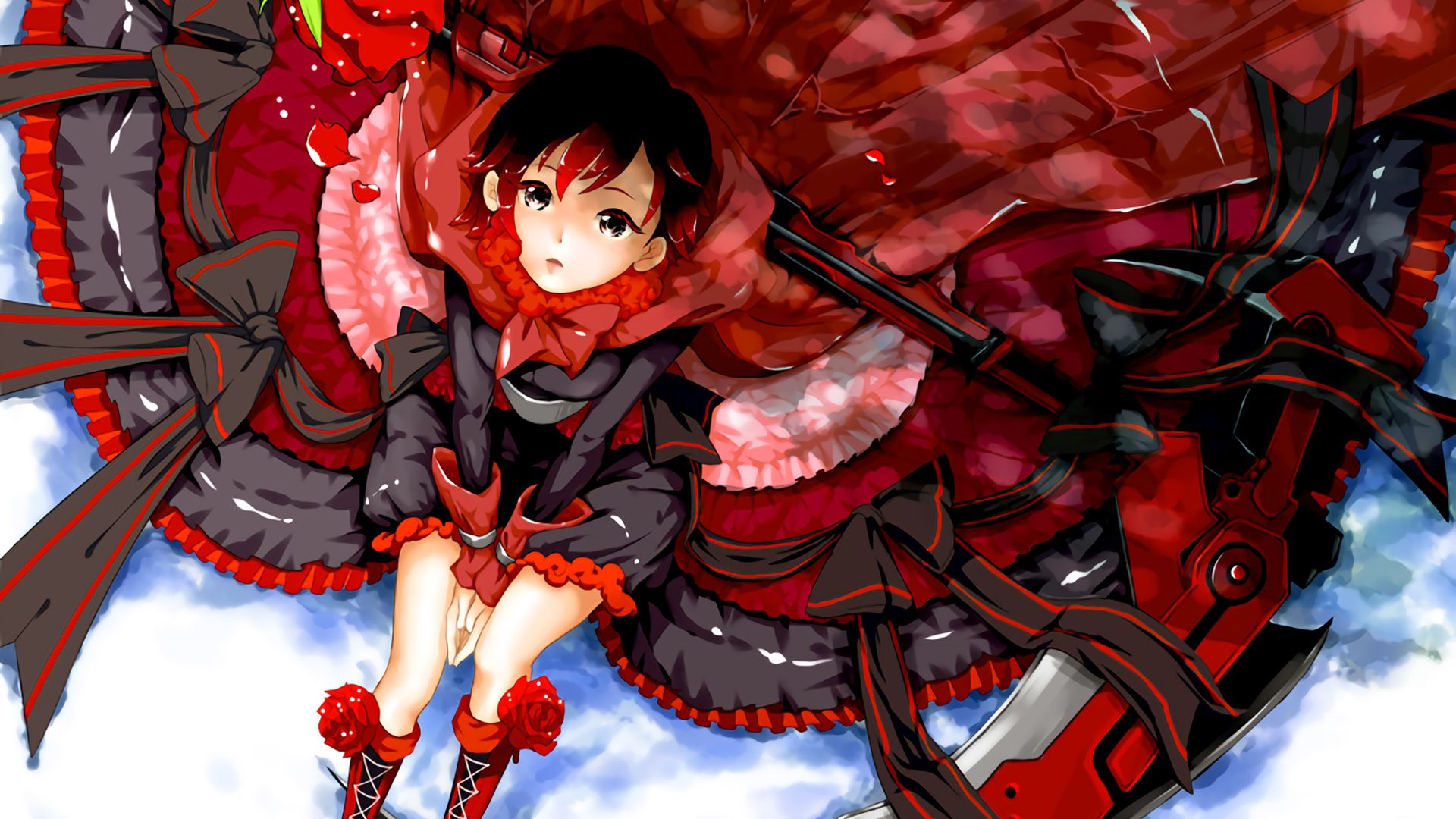 Desktop Wallpaper Ruby Rose Anime Girl Rwby Looking Up Hd Image Picture Background 7941d9