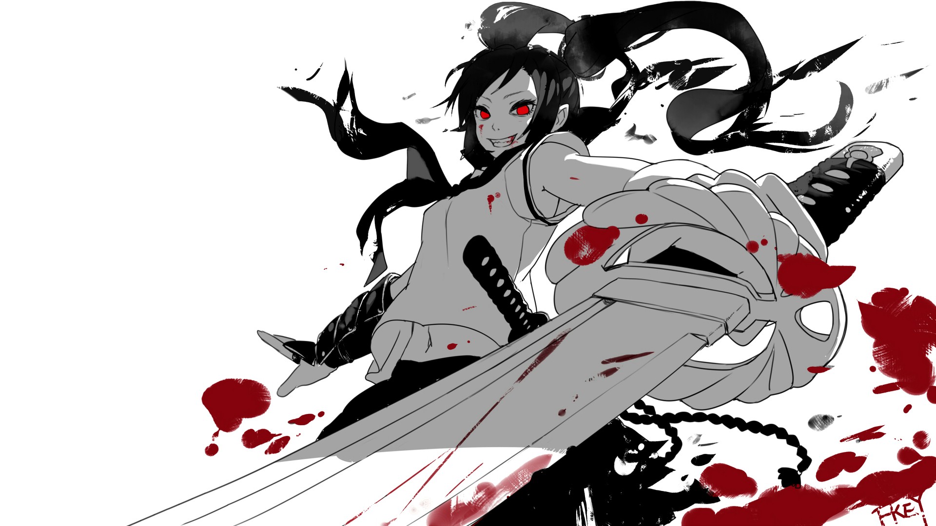 Wallpaper Angry girl with katana, anime, original