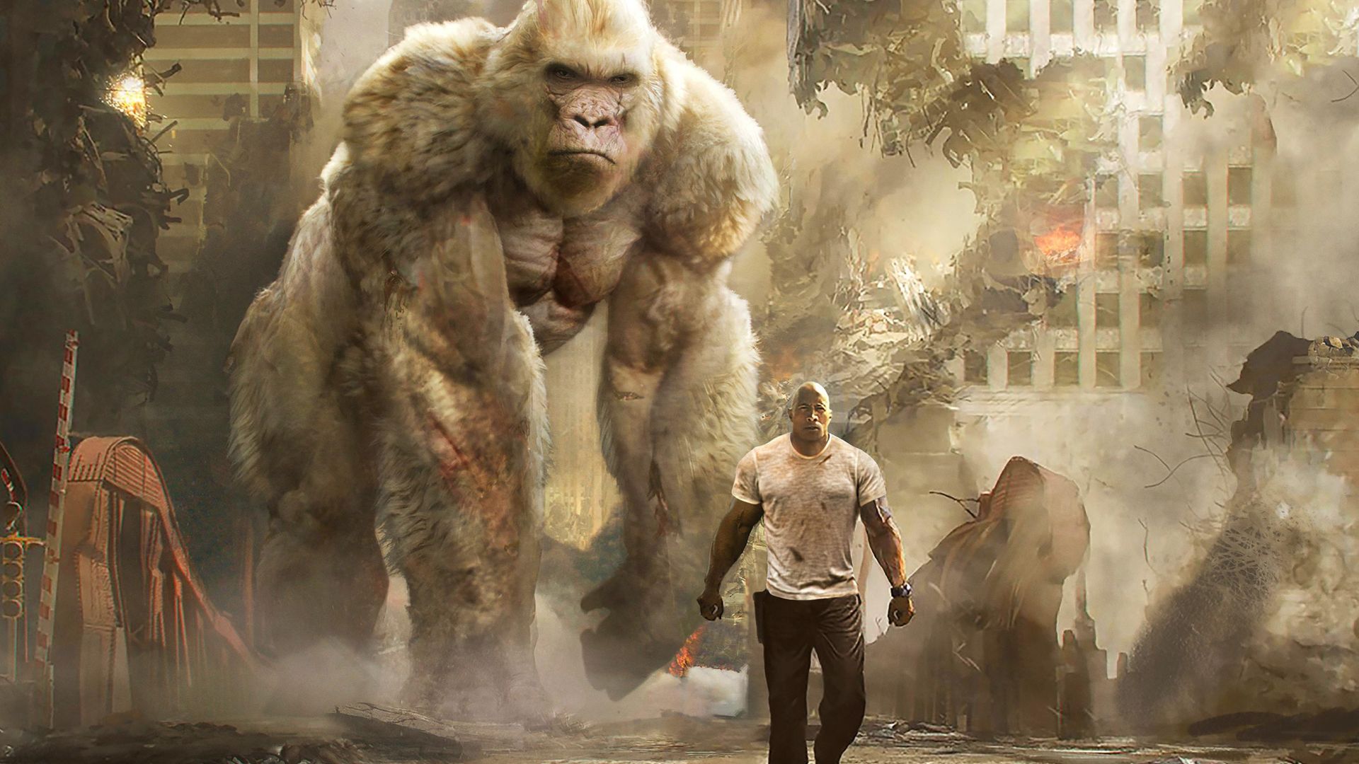 Wallpaper Rampage, 2018 movie Dwayne Johnson, giant gorilla
