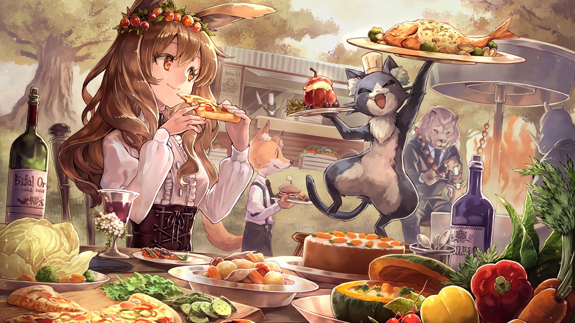 Wallpaper Anime girl, dinner, food