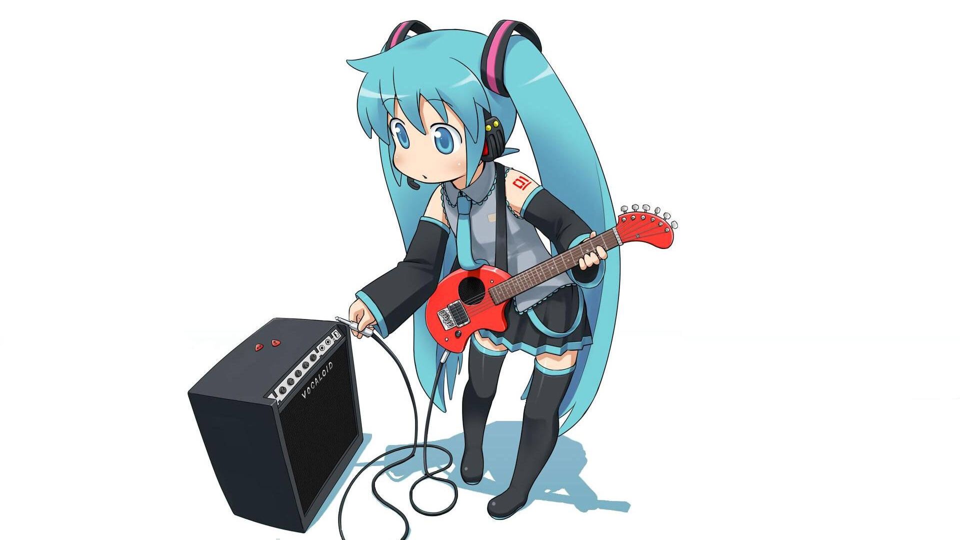 Wallpaper Guitar, play, hatsune miku, vocaloid, anime girl