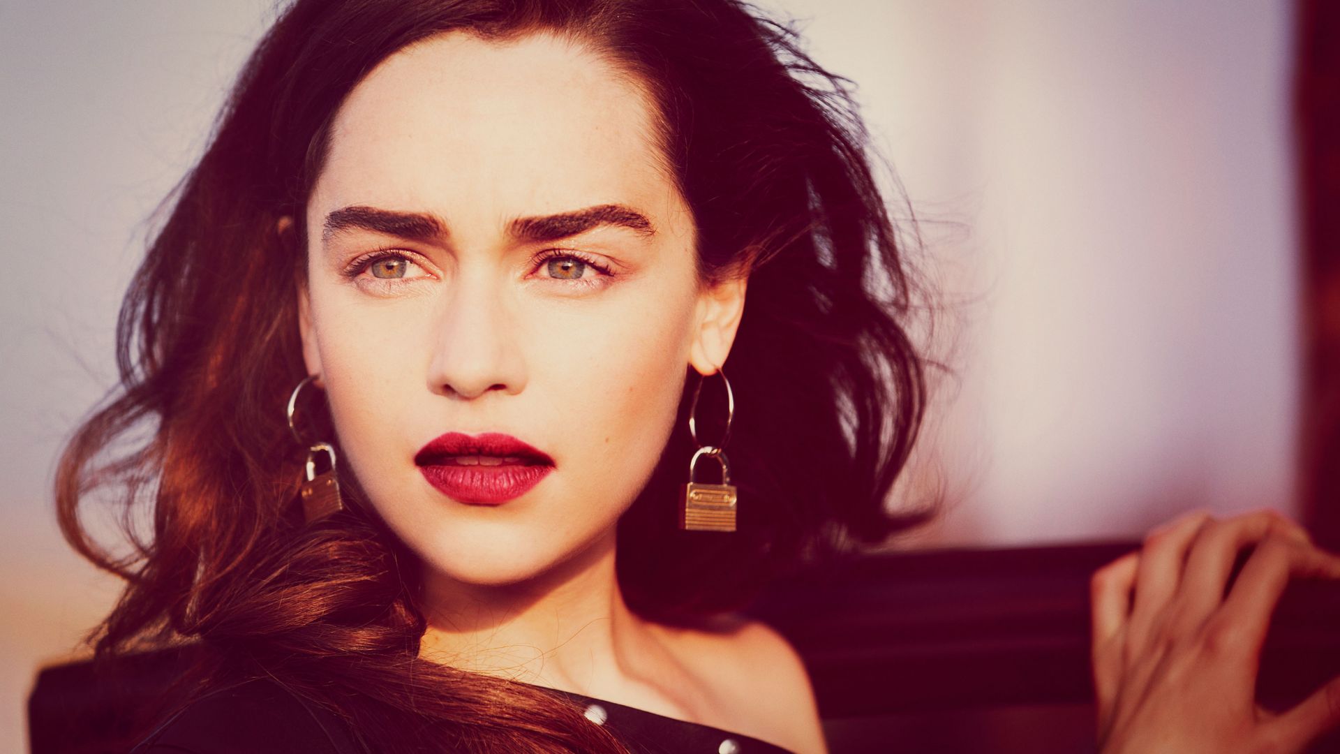 Wallpaper Emilia Clarke, red, lipstick, face, 2017, photoshoot