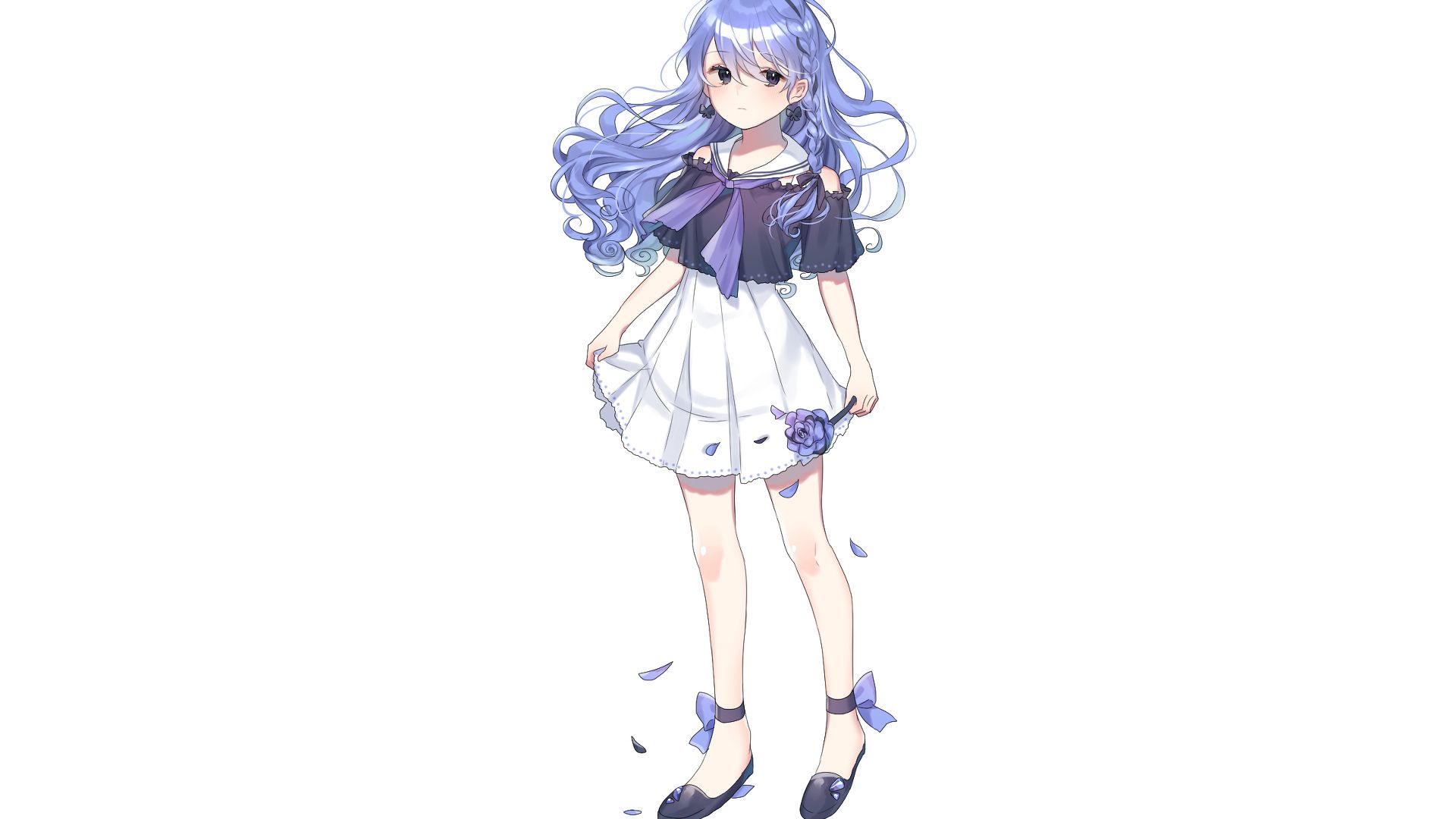 Wallpaper Original, minimal, Short dress, cute anime girl, purple hair