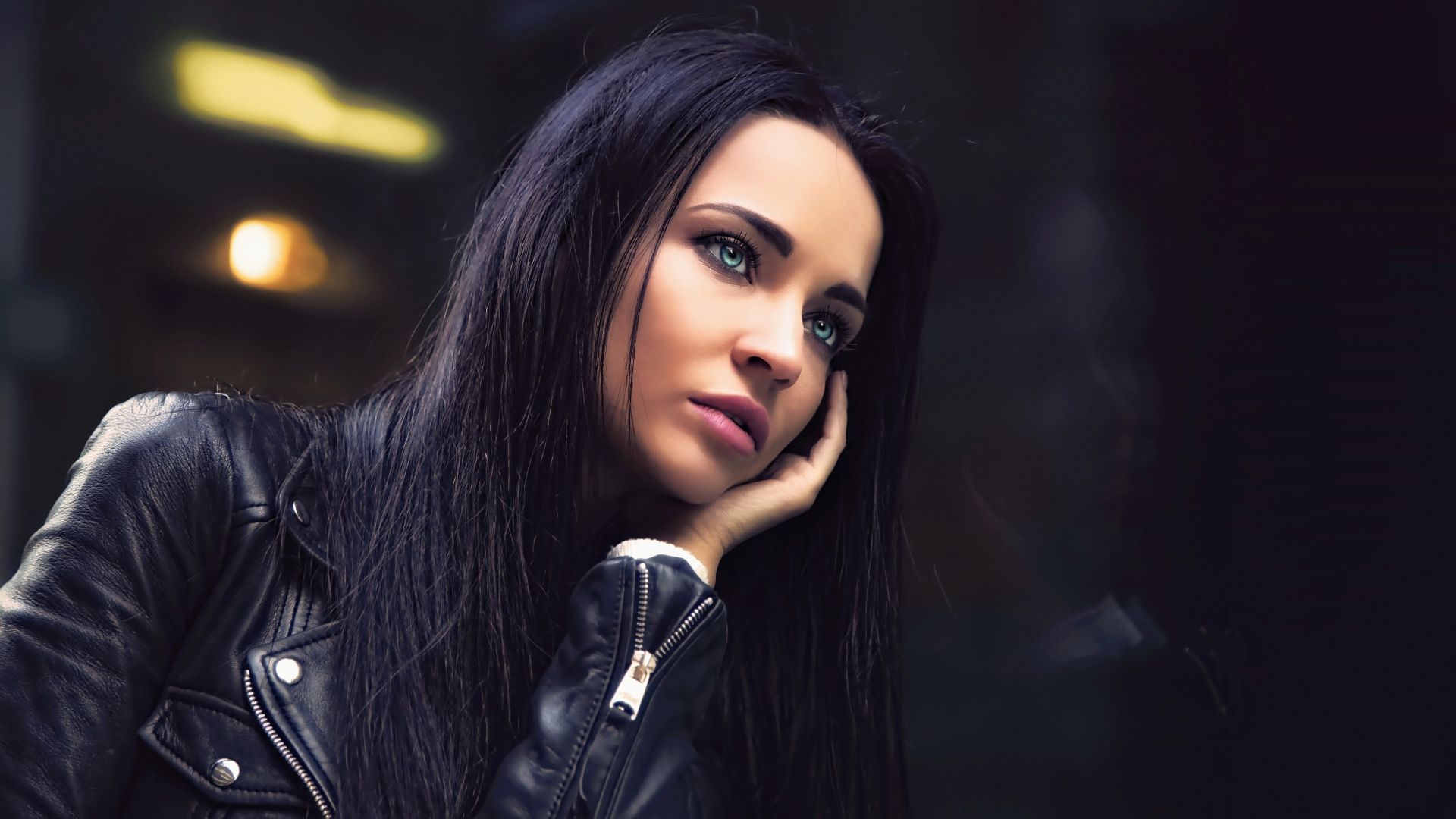 Wallpaper Angelina petrova, girl model, leather jacket, 4k