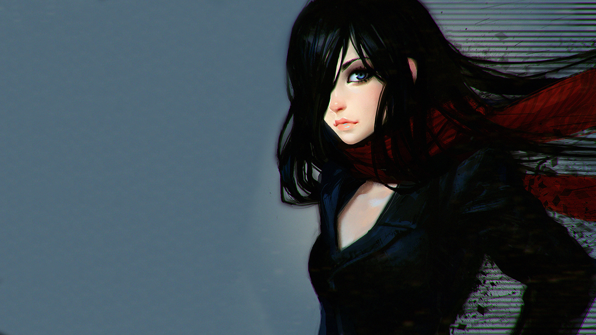 Wallpaper Long hair girl, black hair, art