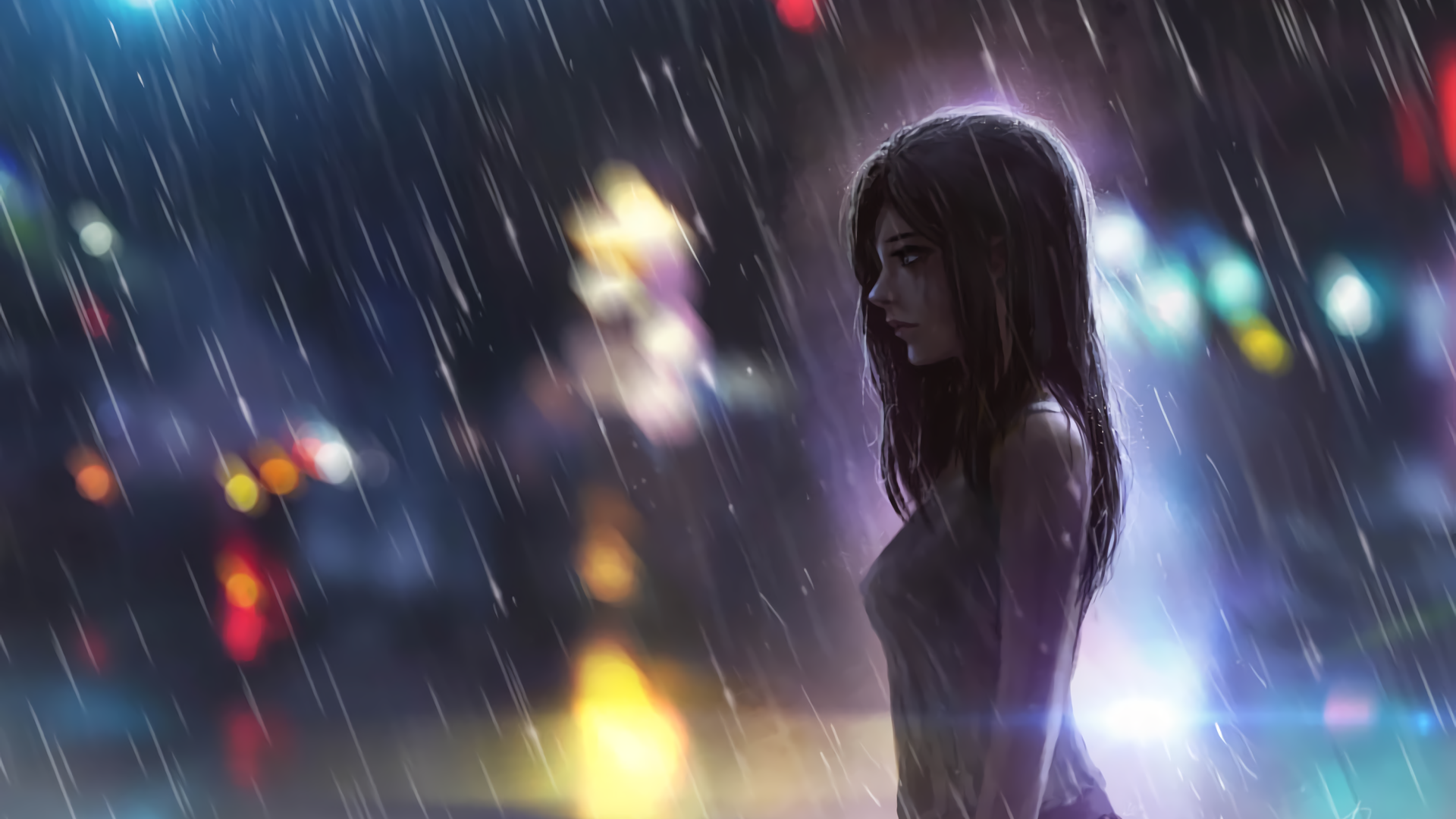 Desktop Wallpaper Rain, Girl, Enjoying Rain, Artwork, Hd Image, Picture,  Background, 7c6838