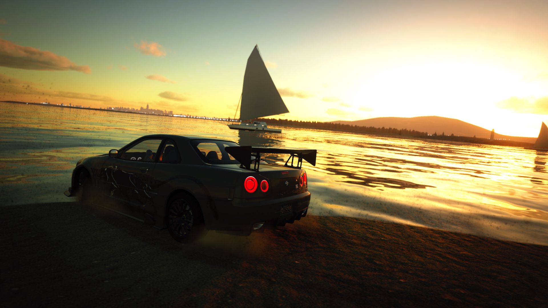 Wallpaper The Crew, Online game, car, ship, sunset