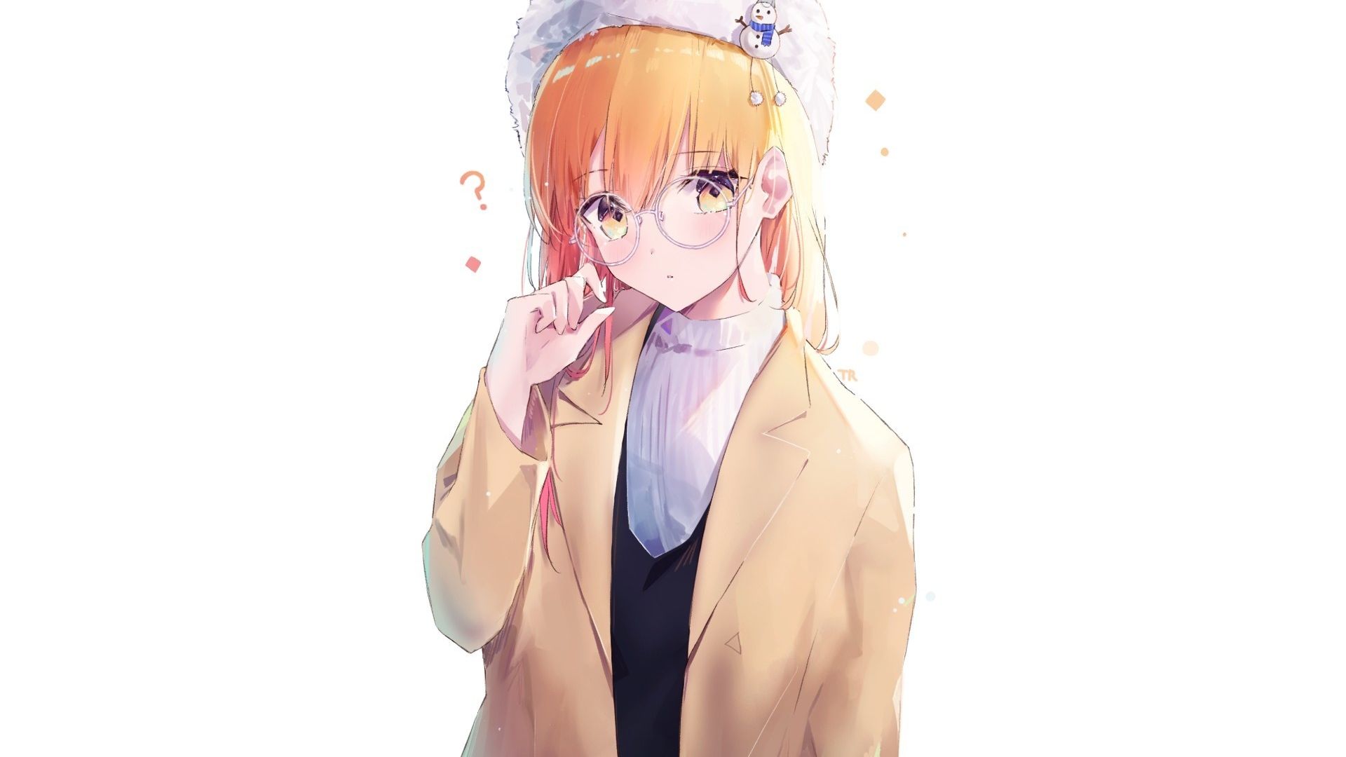 Wallpaper Winter, anime girl, glasses, original