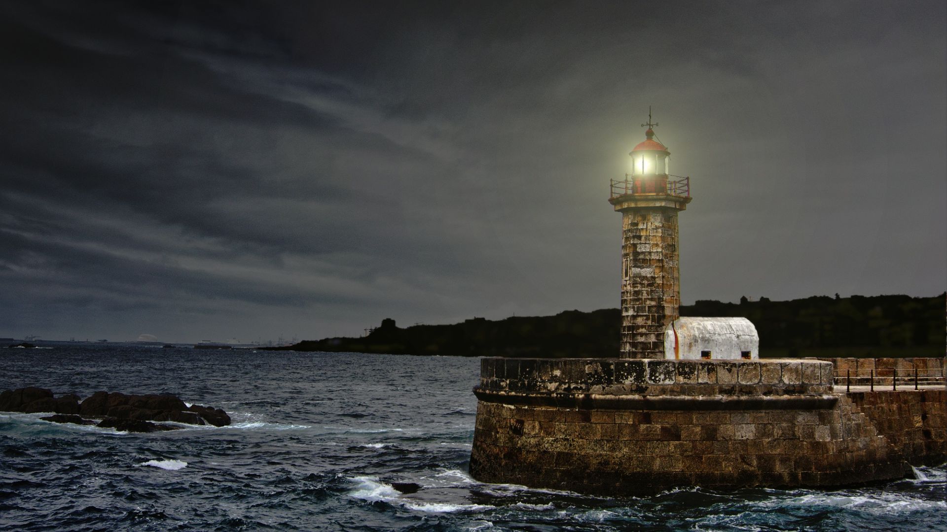 Wallpaper Lighthouse, coast portugal, ocean, night