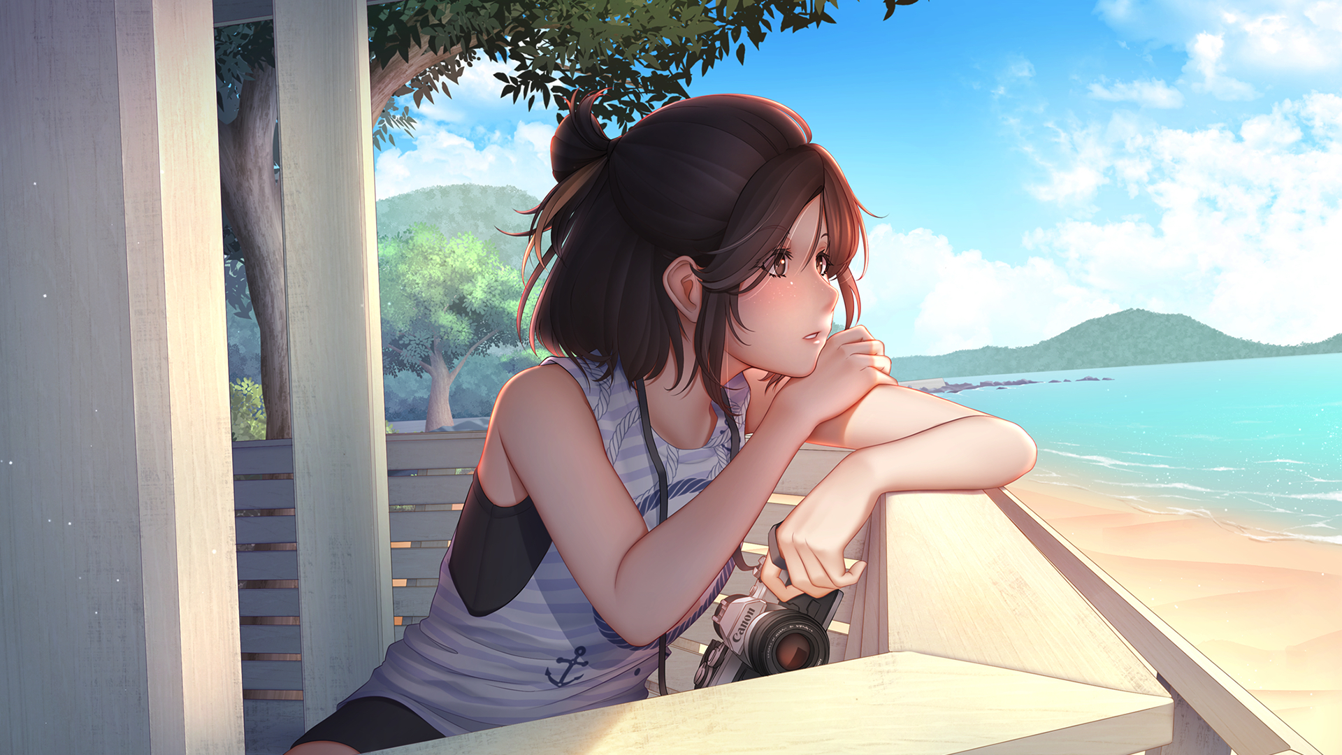Desktop Wallpaper Original, Anime Girl, Summer, Beach, Hd Image, Picture,  Background, 7zpigb