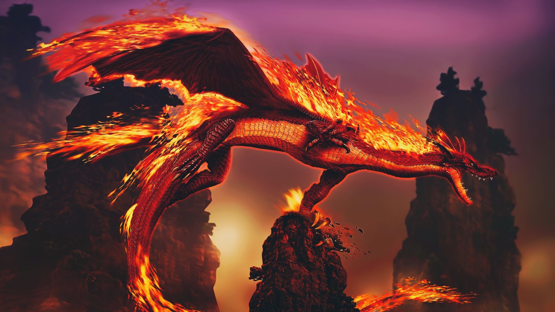 Wallpaper Dragon on fire, fantasy, 4k