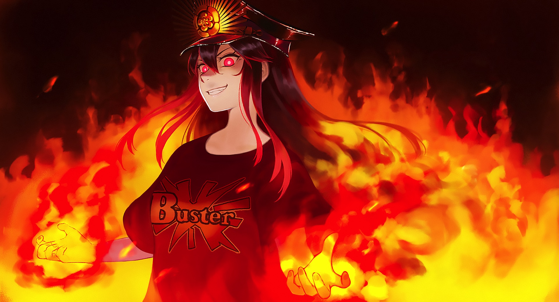 Wallpaper Oda Nobukatsu, Fate/Grand Order, fire, anime girl, angry