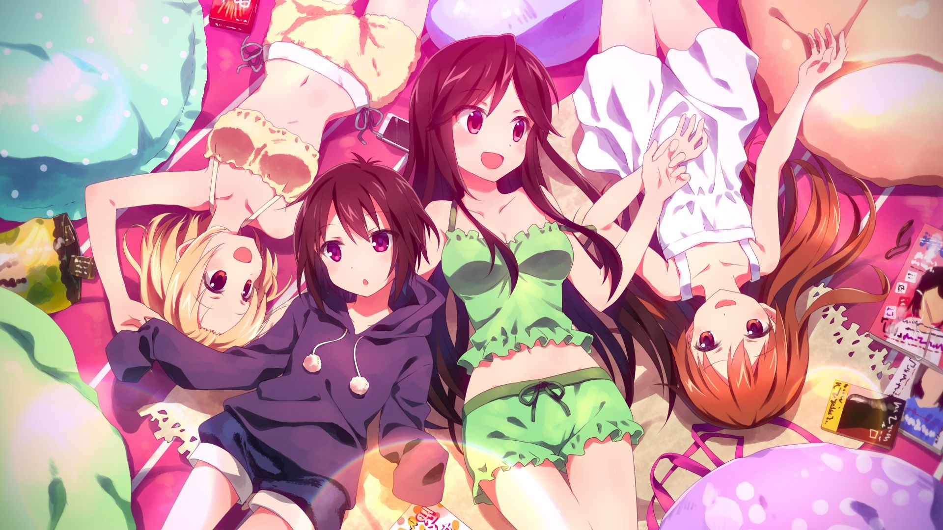 Wallpaper A Channel, anime girls, lying down, 4k